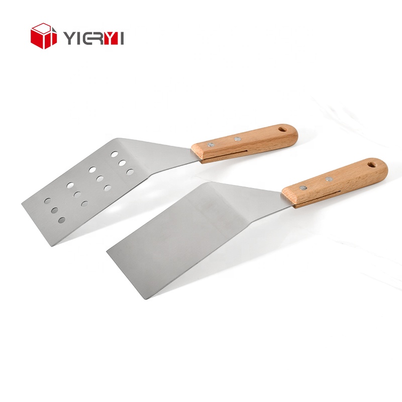 Kitchen Spatula for Smash Burger and Egg Stainless Steel Solid Turner With Wooden Handle BBQ Flat Top Grill Scraper