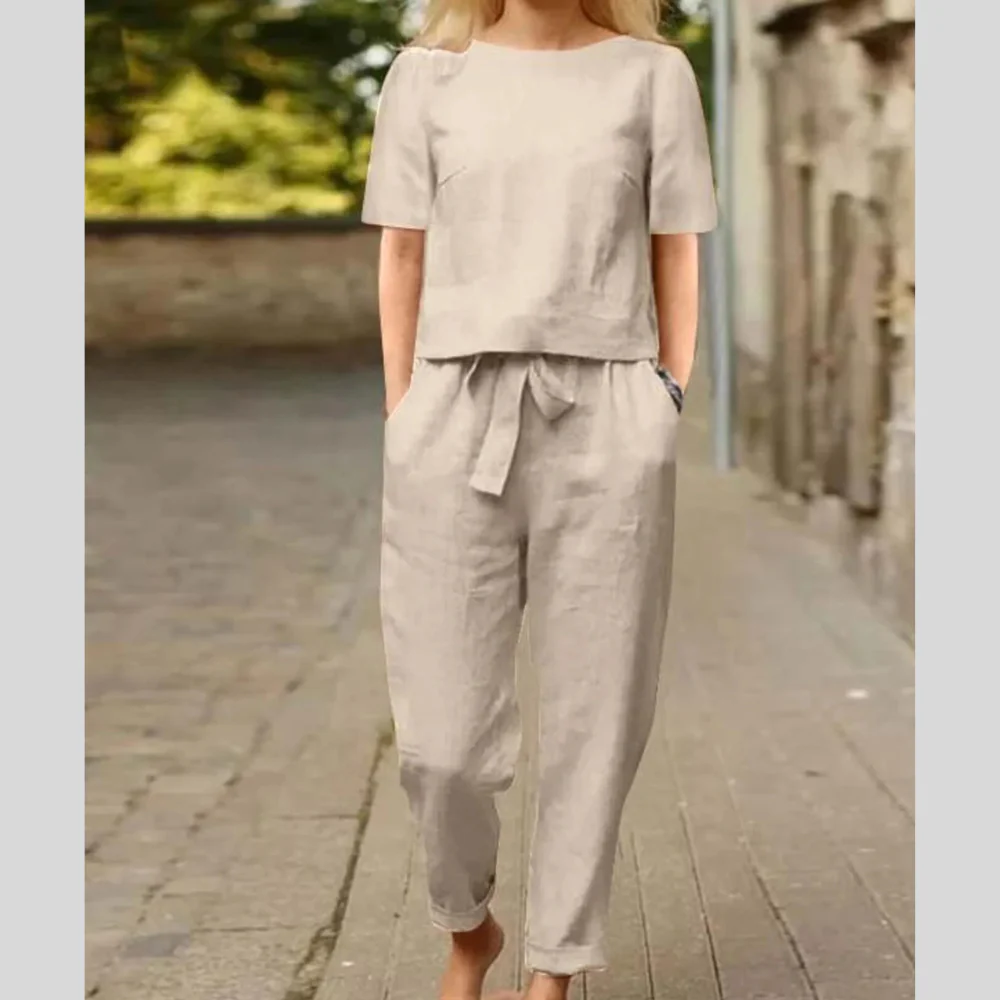 Full Size Round Neck Short Sleeve Top and Pants Set Plus Size - ZKZOOK