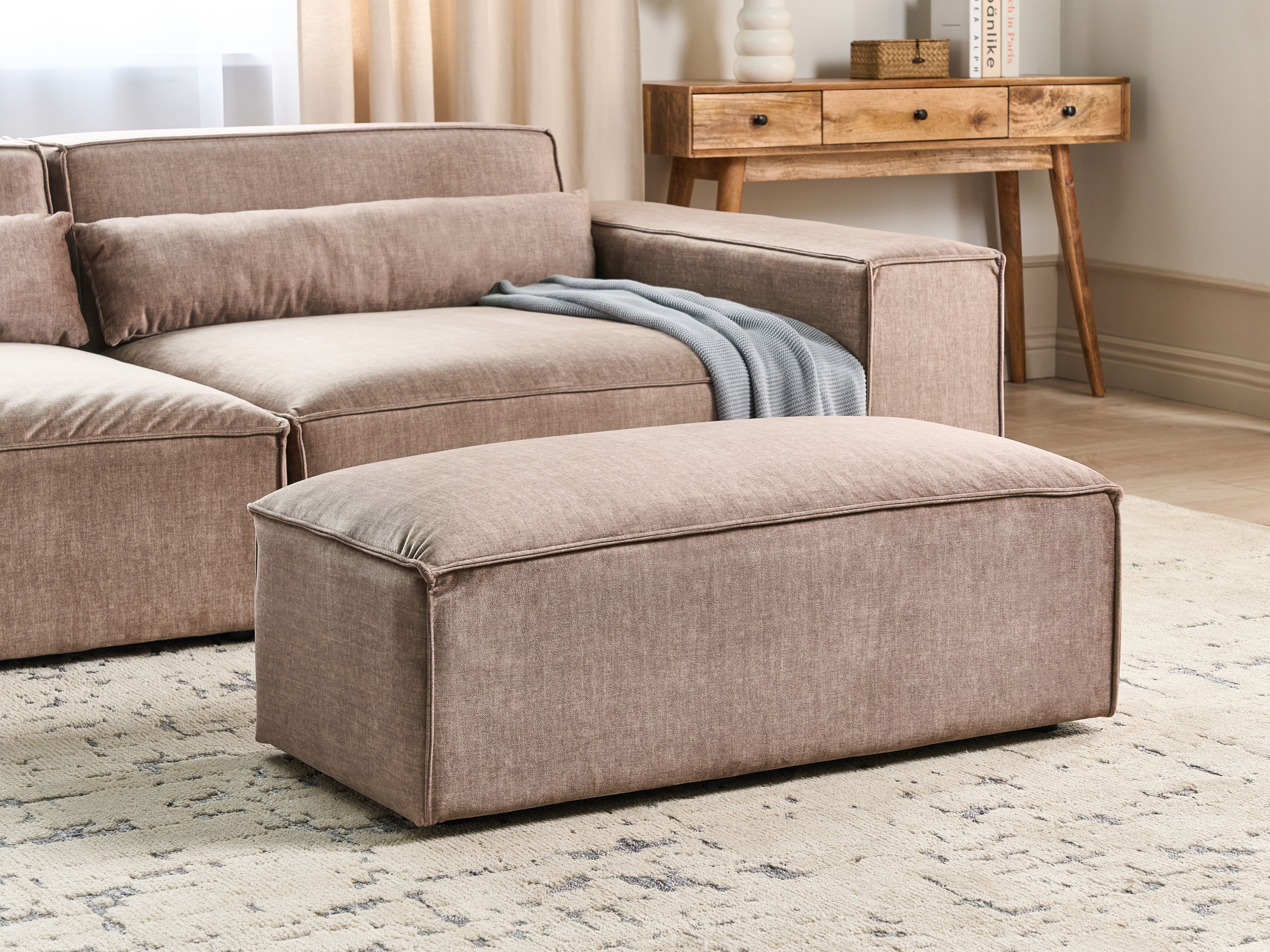 Ottoman HELLNAR Fabric Light Brown