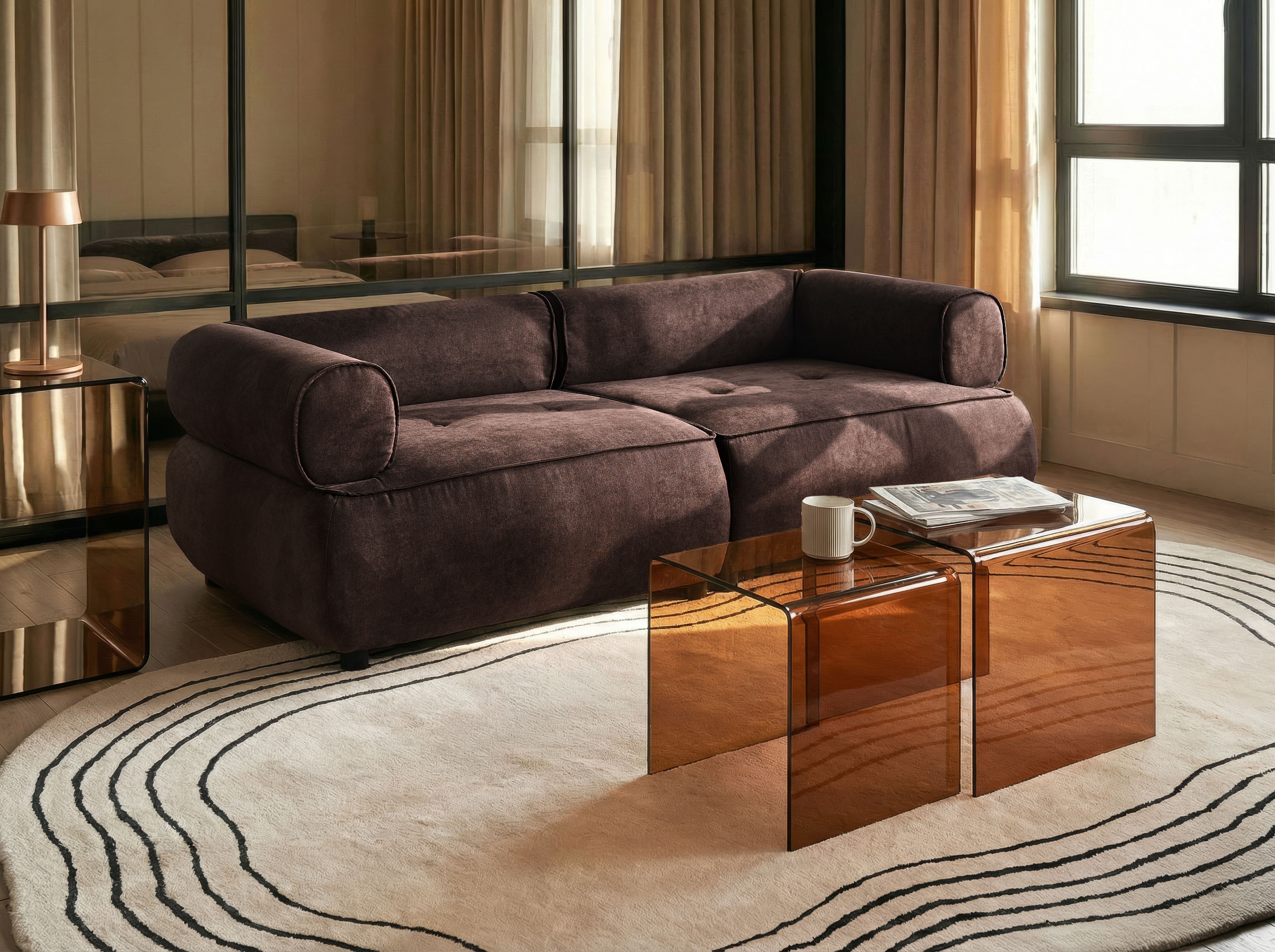 Sofa 3 Seater SALLA Fabric Dark Brown