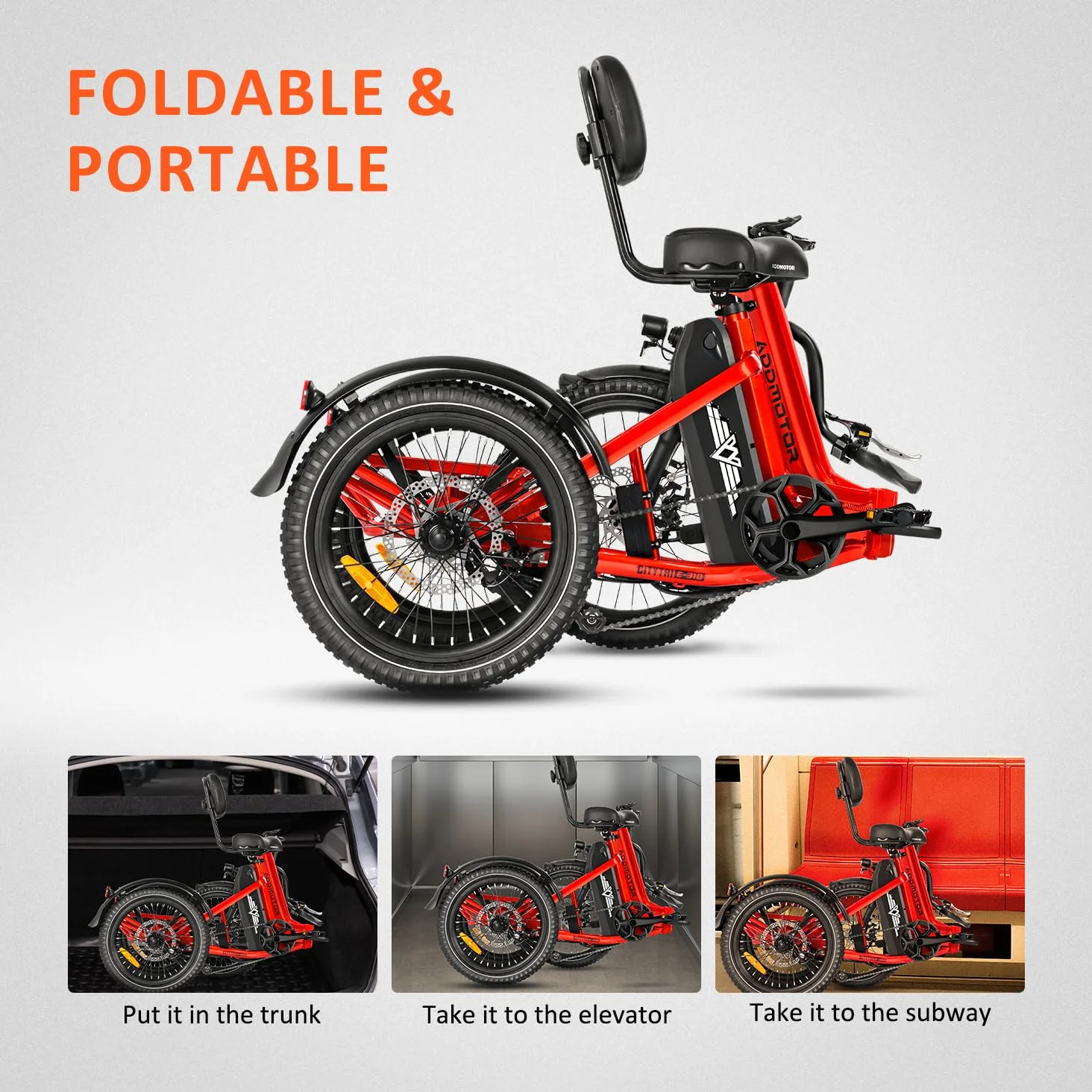Addmotor Folding Electric Trike, 90MI Electric Tricycle for Adults, 750W 48V 20Ah, CITYTRI 3 Wheel Electric Bikes, Step-Thru Etrike with Rear Speed Differential & Parking Brake, E-310 Plus Red - Image 19