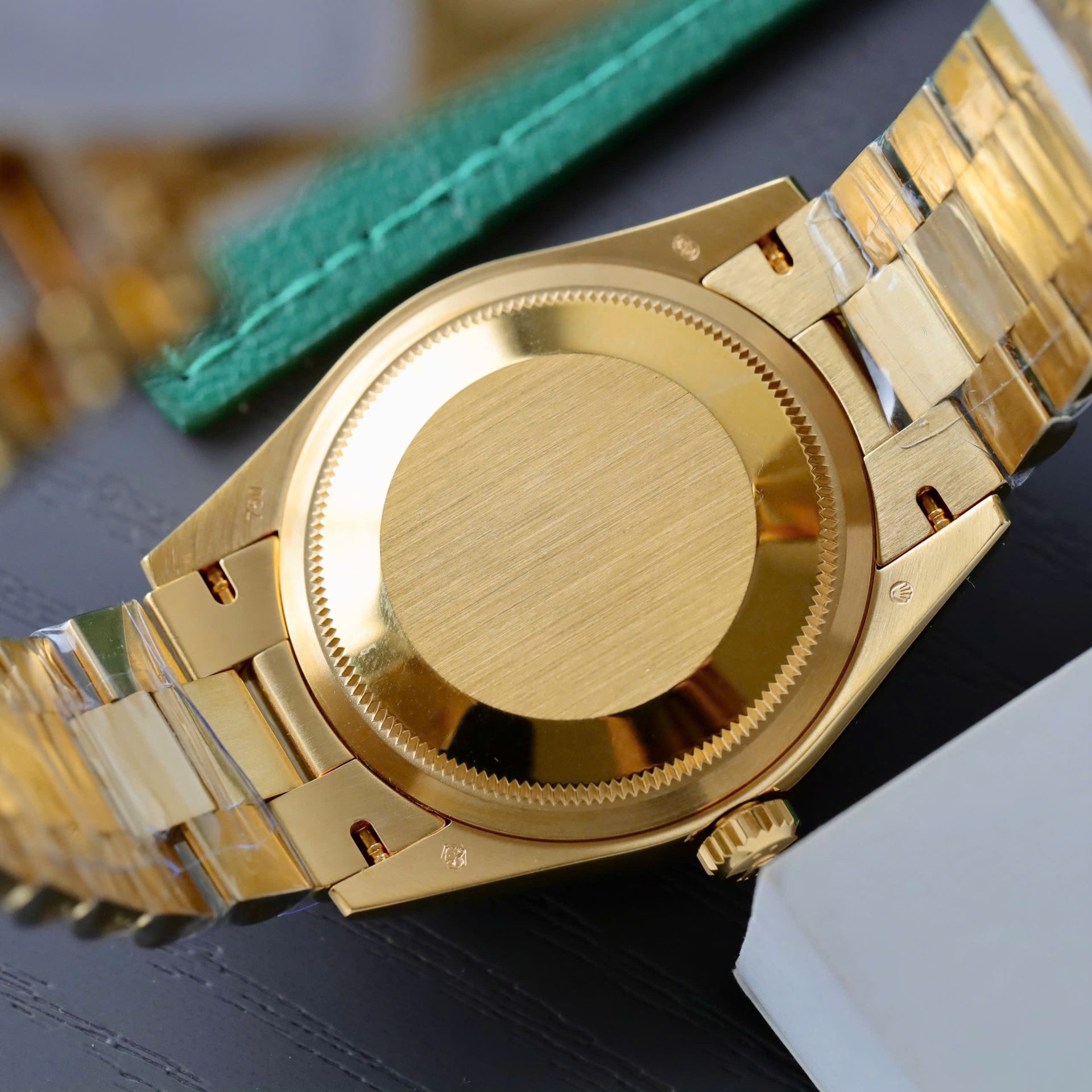 Rolex Day-Date Dial Green Ombre Copies Watch Gold Wrapped + Diamonds Moissanite Custom 36mm - Elite Watch Atelier