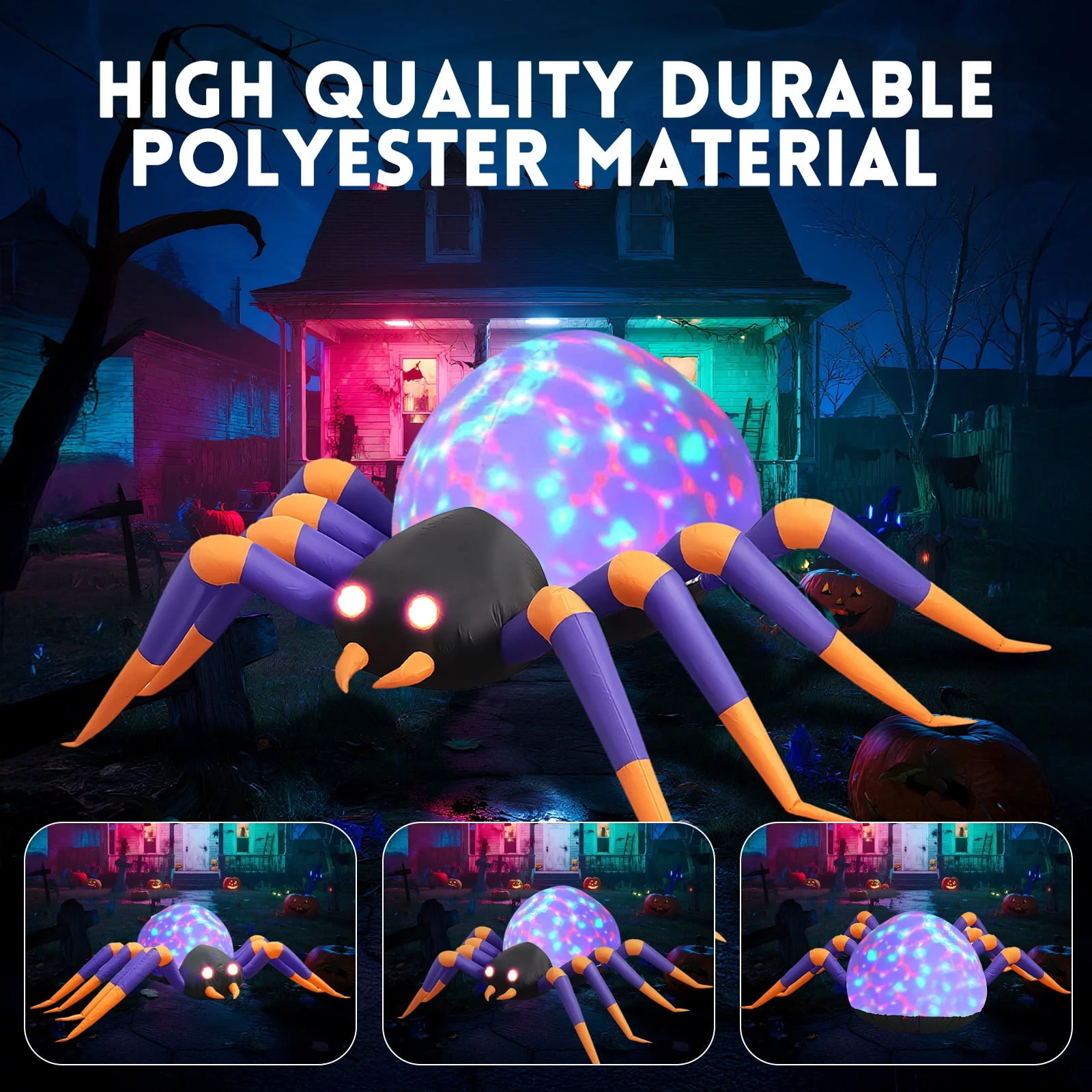 GVDV 8 FT Halloween Spider Inflatables Outdoor Decorations, Blow Up Yard Decoration with Built-in LED Lights for Holiday, Party, Yard, Garden - Image 3 GVDV 8 FT Halloween Spider Inflatables Outdoor Decorations, Blow Up Yard Decoration with Built-in LED Lights for Holiday, Party, Yard, Garden - Image 3