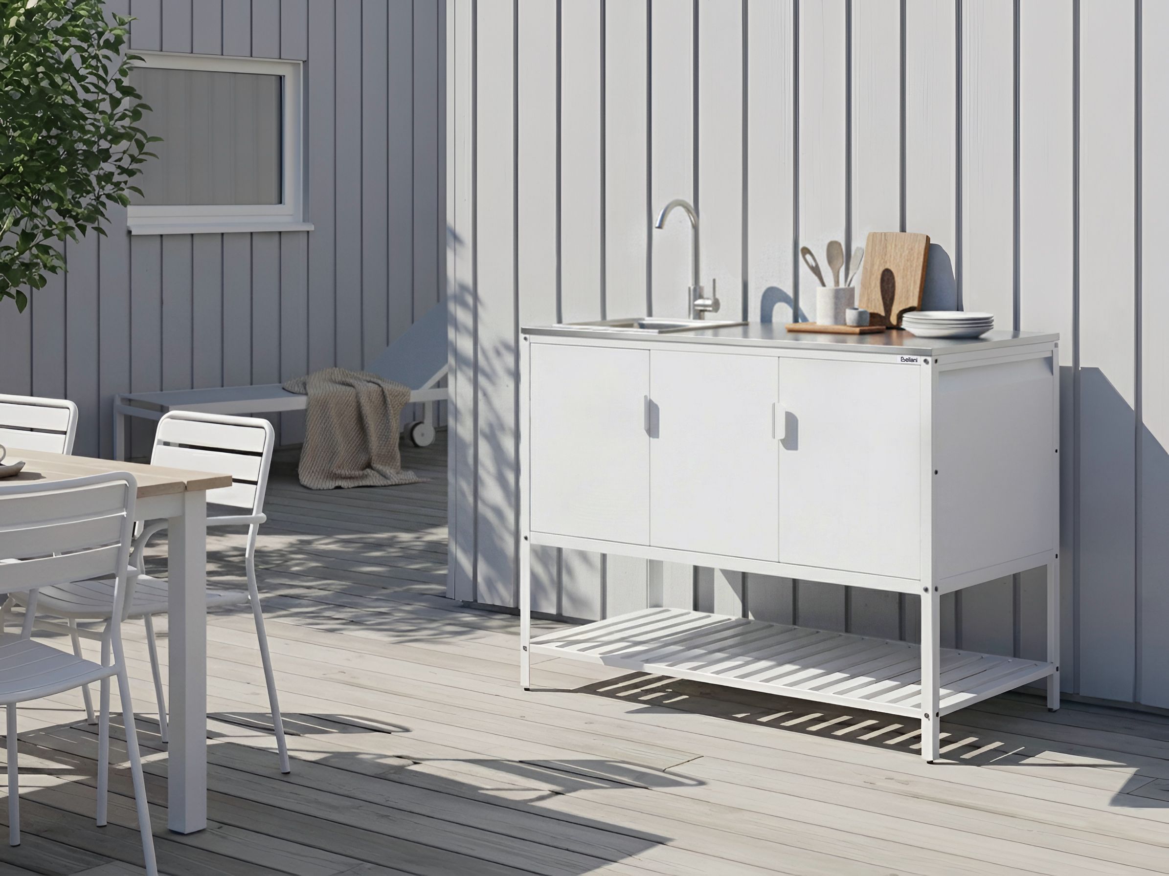 Outdoor Kitchen Cabinet with Sink MAENZA Metal White