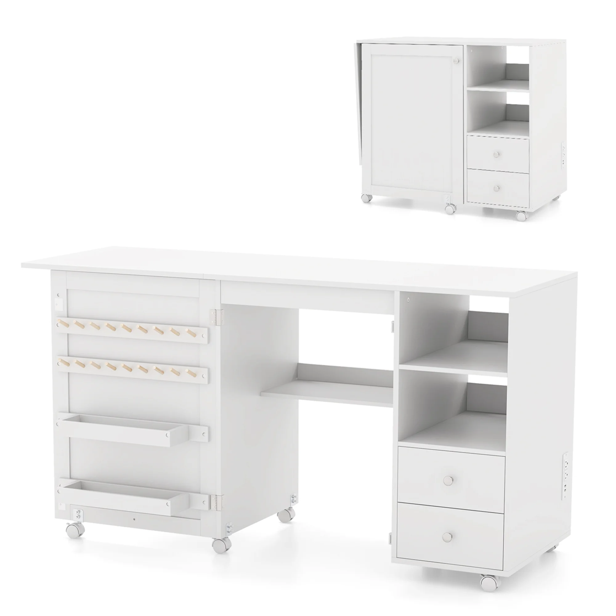 Costway Folding Sewing Table Charging Station Multifunctional Sewing Machine Cart Table - Image 10