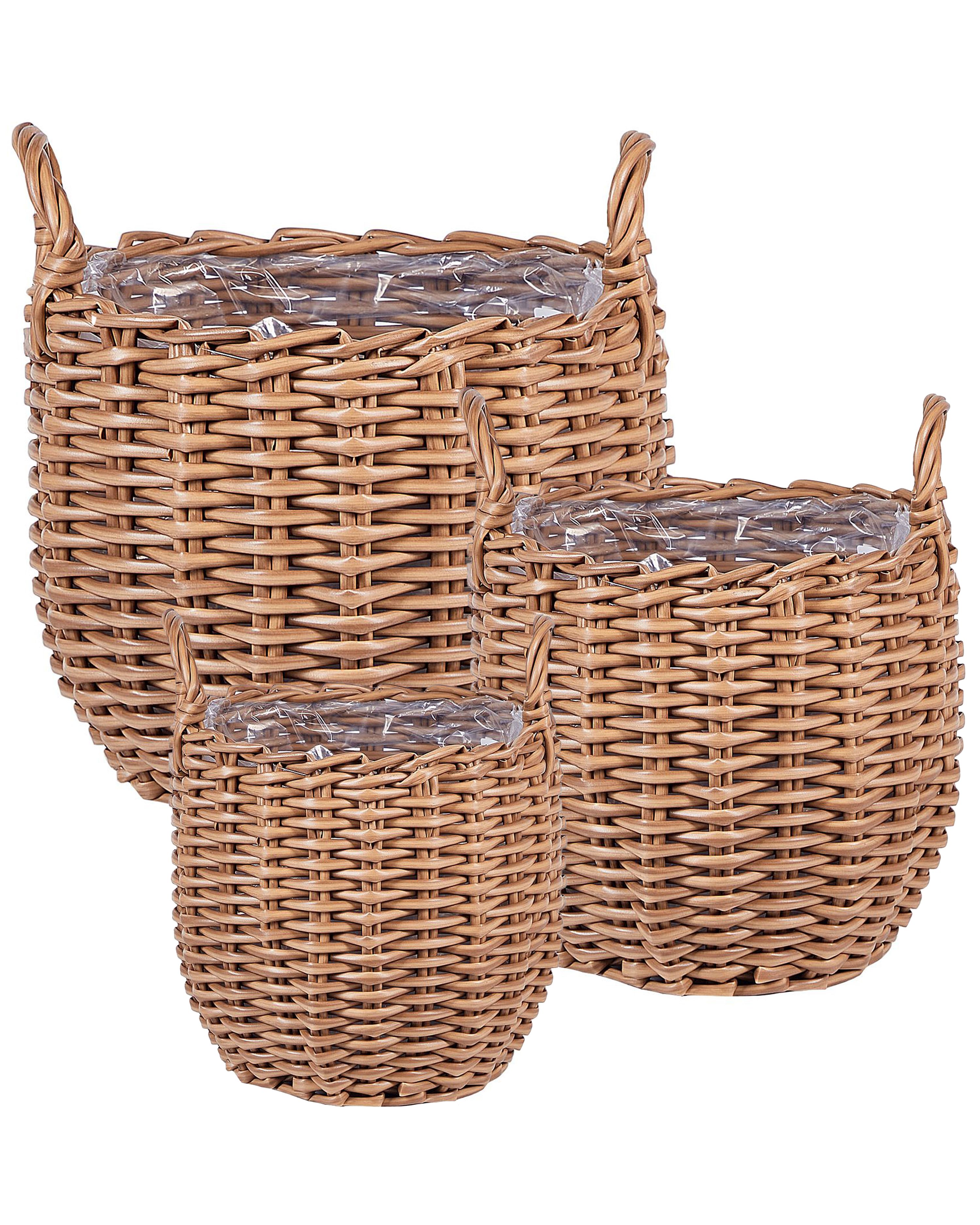 Set of 3 Wicker Planters AUCUBA 26/34/44 cm Light Brown