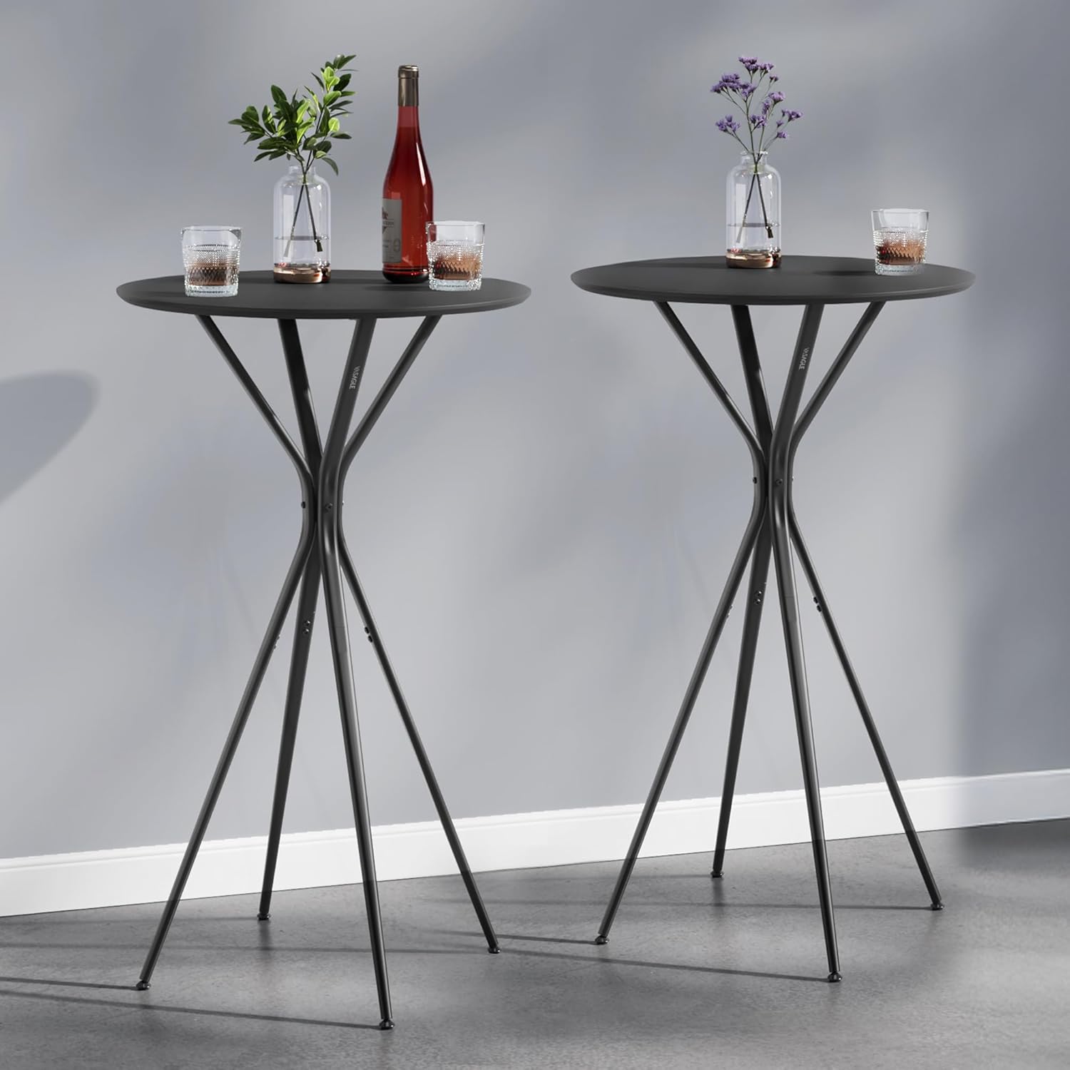 VASAGLE Bar Tables Set of 2, Round Cocktail High Top Pub Bistro Table for Events Party, Kitchen Dining, Home Bar, 23.6 x 23.6 x 41.3 Inches, Sturdy Metal Frame, Modern Style, Easy to Assemble, Black