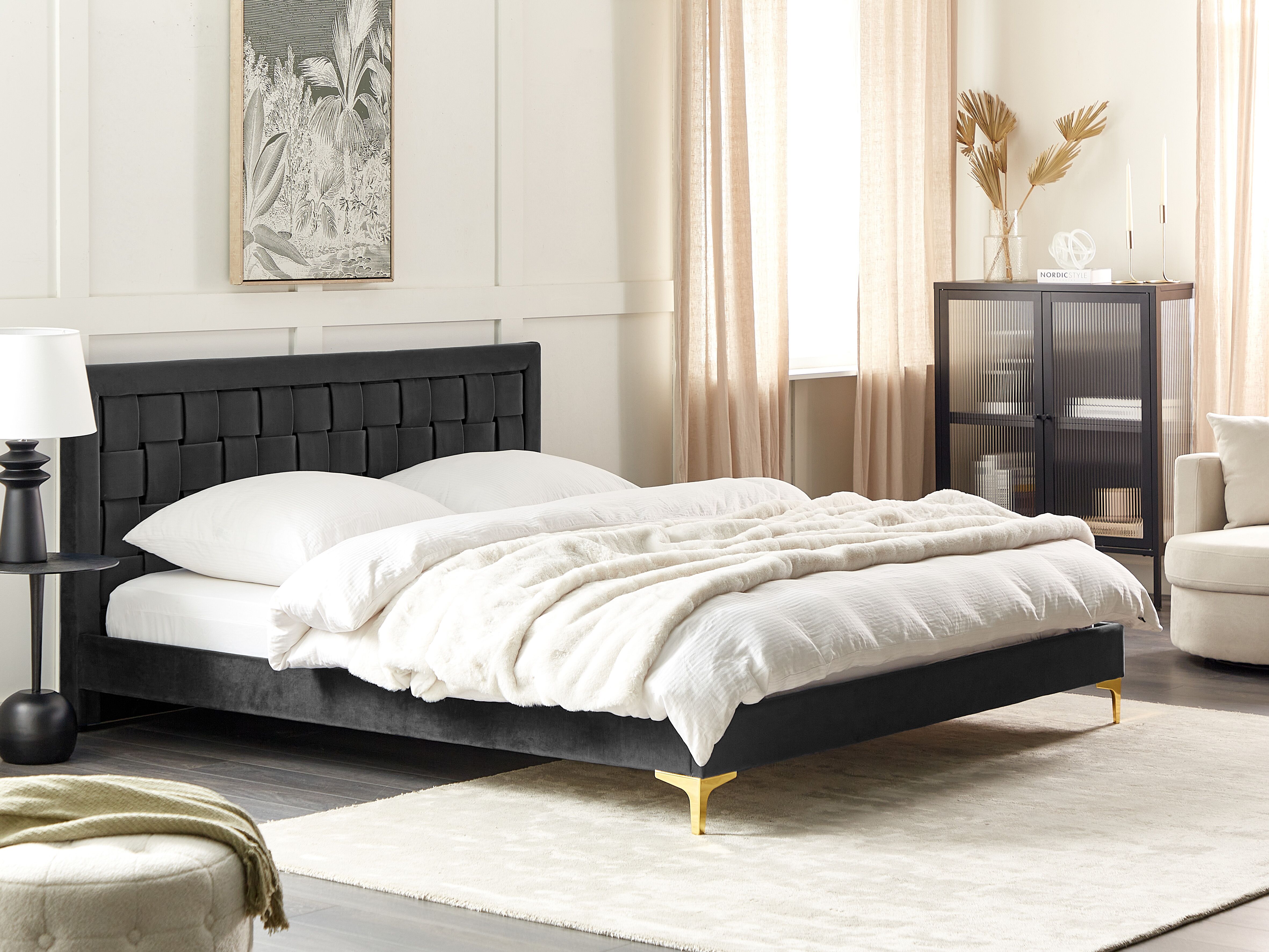 Bed Velvet LIMOUX 180 x 200 cm (EU Super King) Black