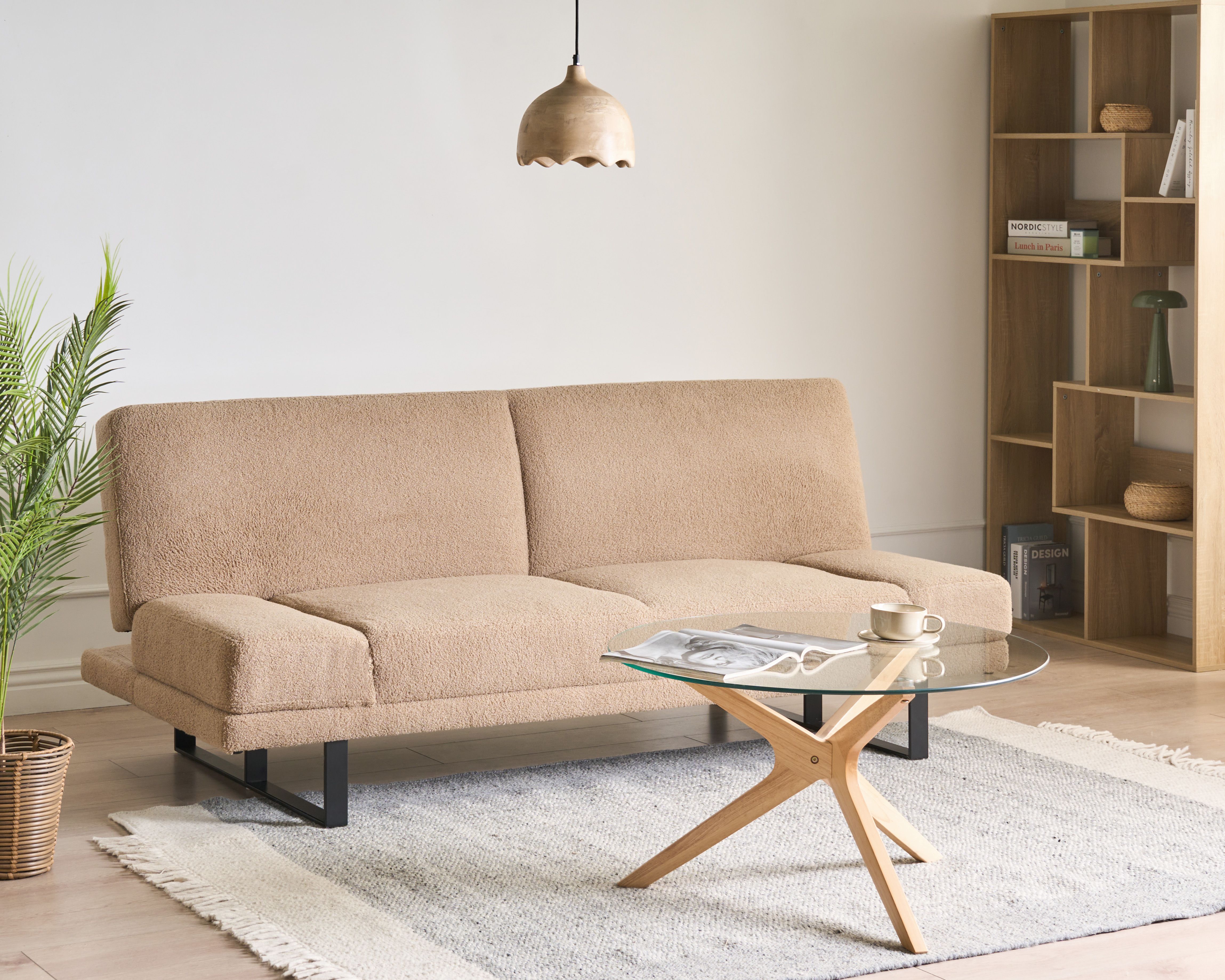 Sofa Bed 2 Seater YORK Boucle Sand Beige