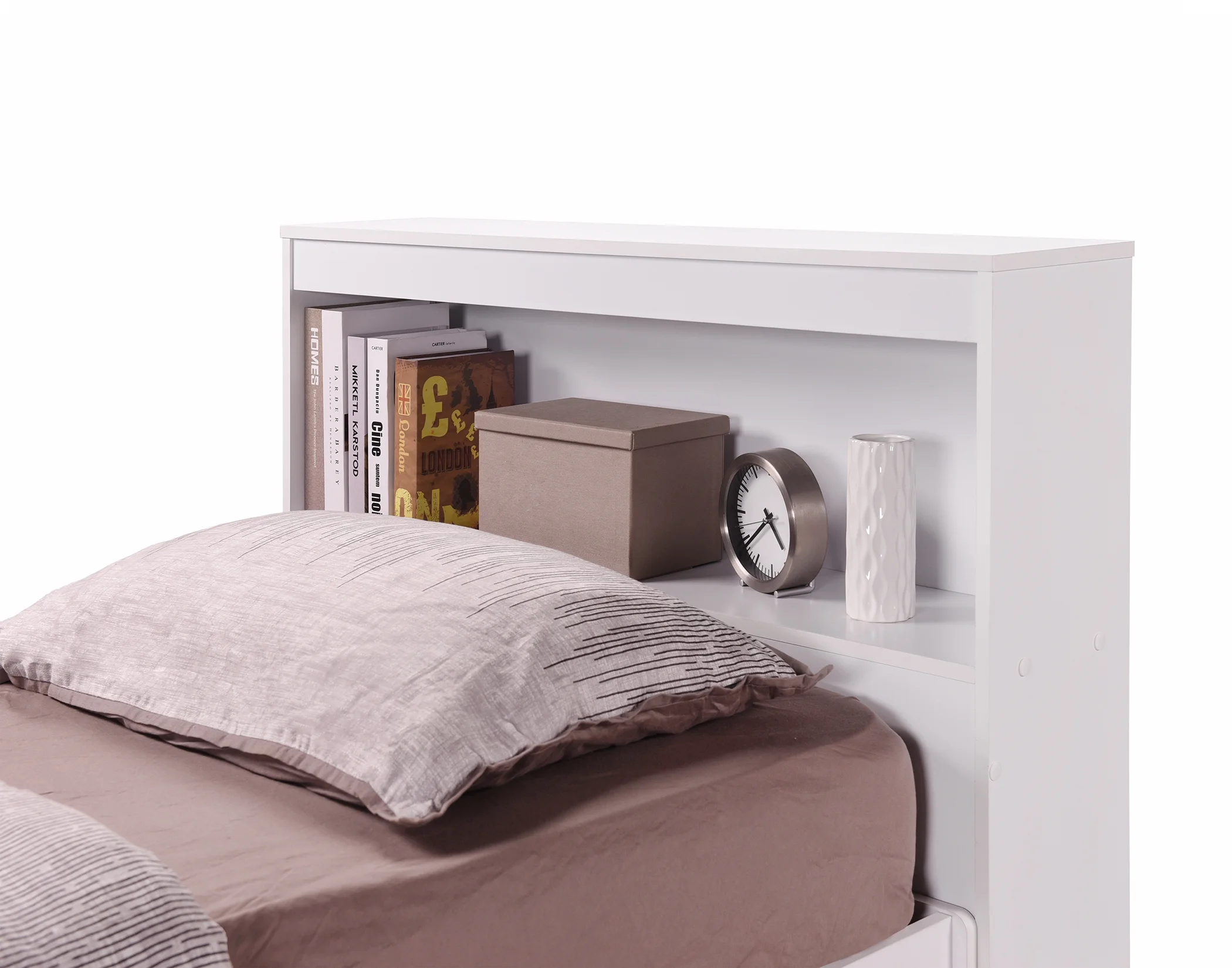 Hodedah Twin-Size Captain Bed with 3-Drawers and Headboard in White - Image 8