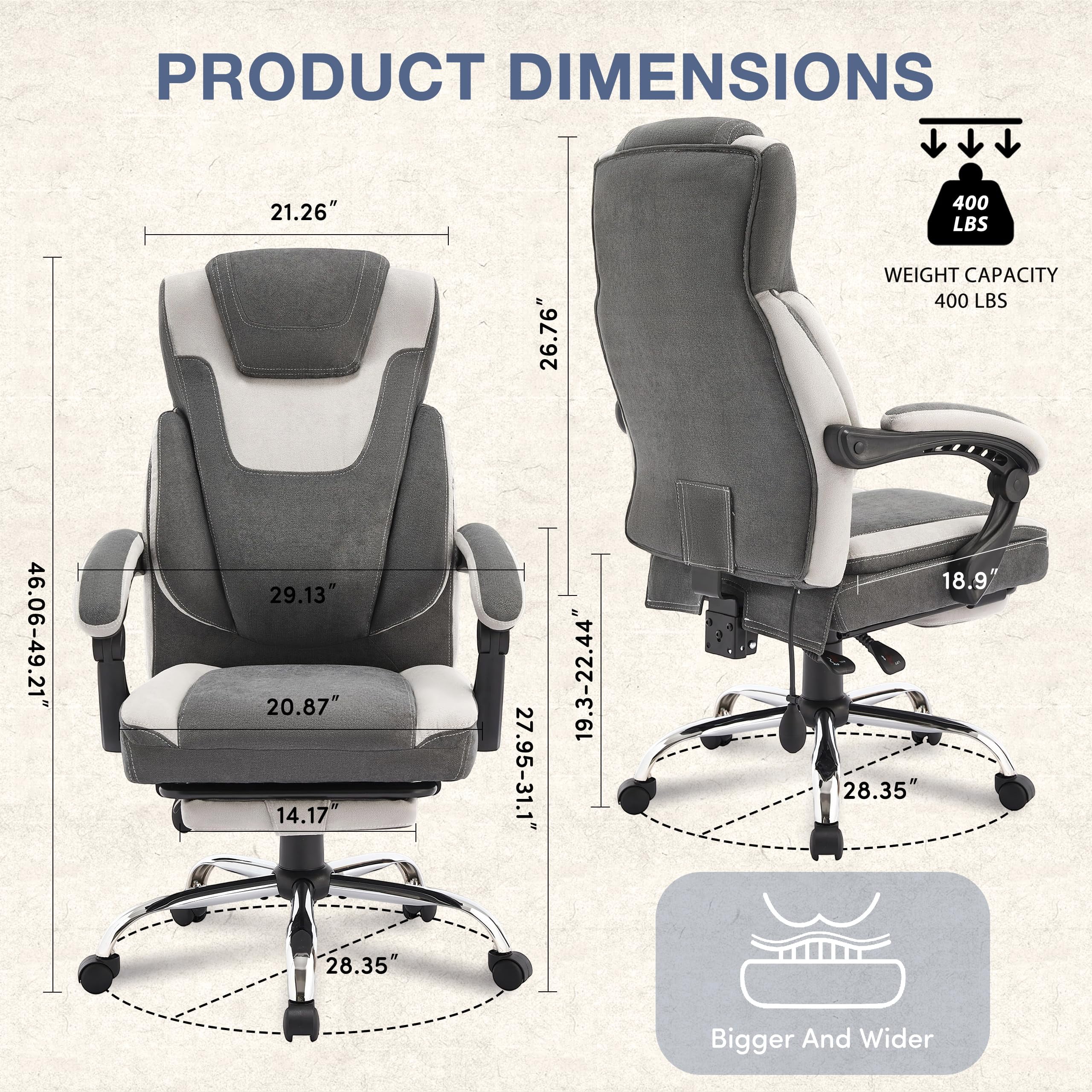 JONPONY Big and Tall Office Chair 400lbs, Executive Reclining Office Chairs with Footrest, High Back Home Office Chair Thick Padded Armrests, Ergonomic Adjustable Lumbar Support, PinkWhite - Image 13