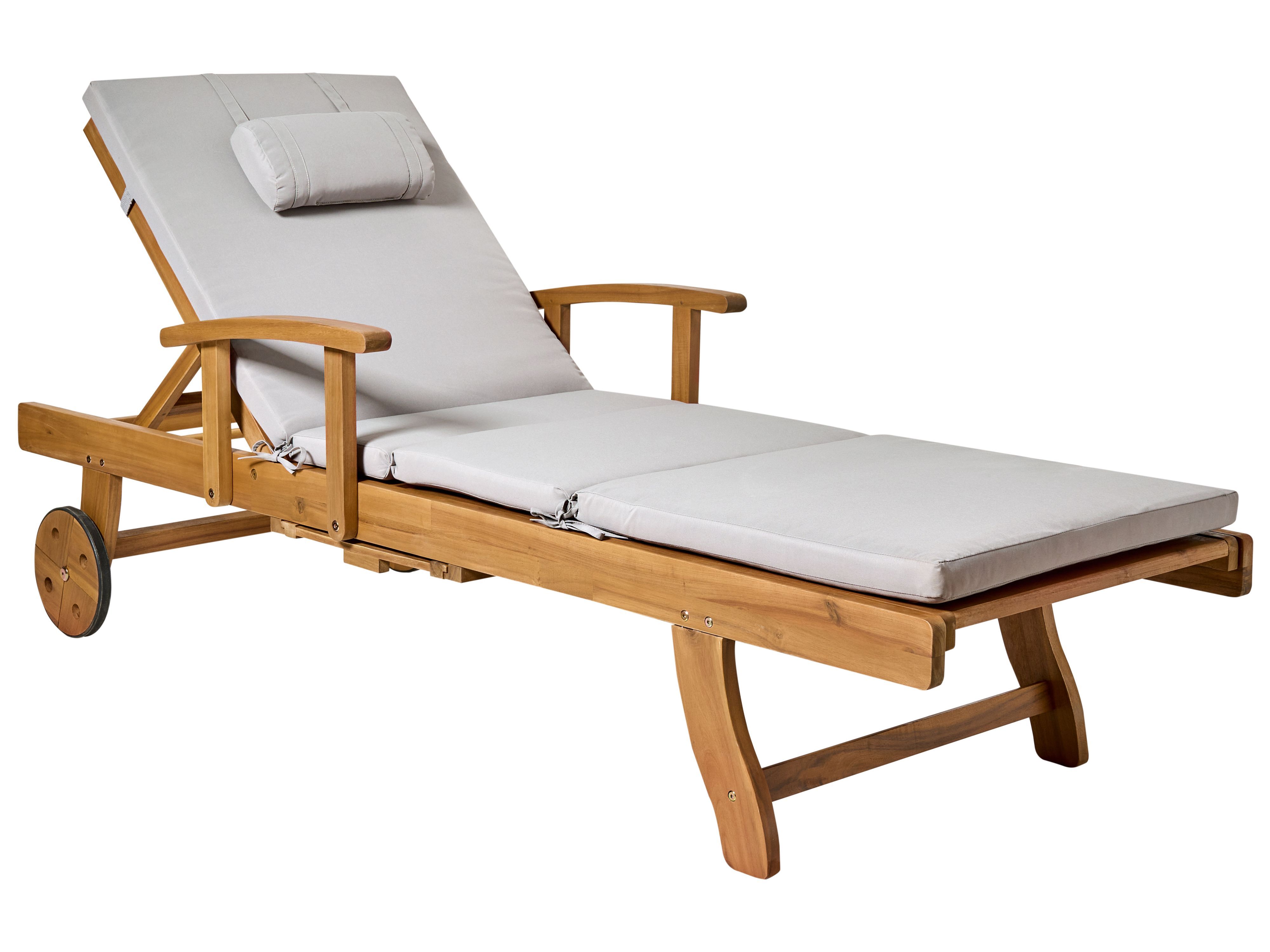 Sun Lounger with Cushion JAVA PREMIUM Acacia Wood Light Grey