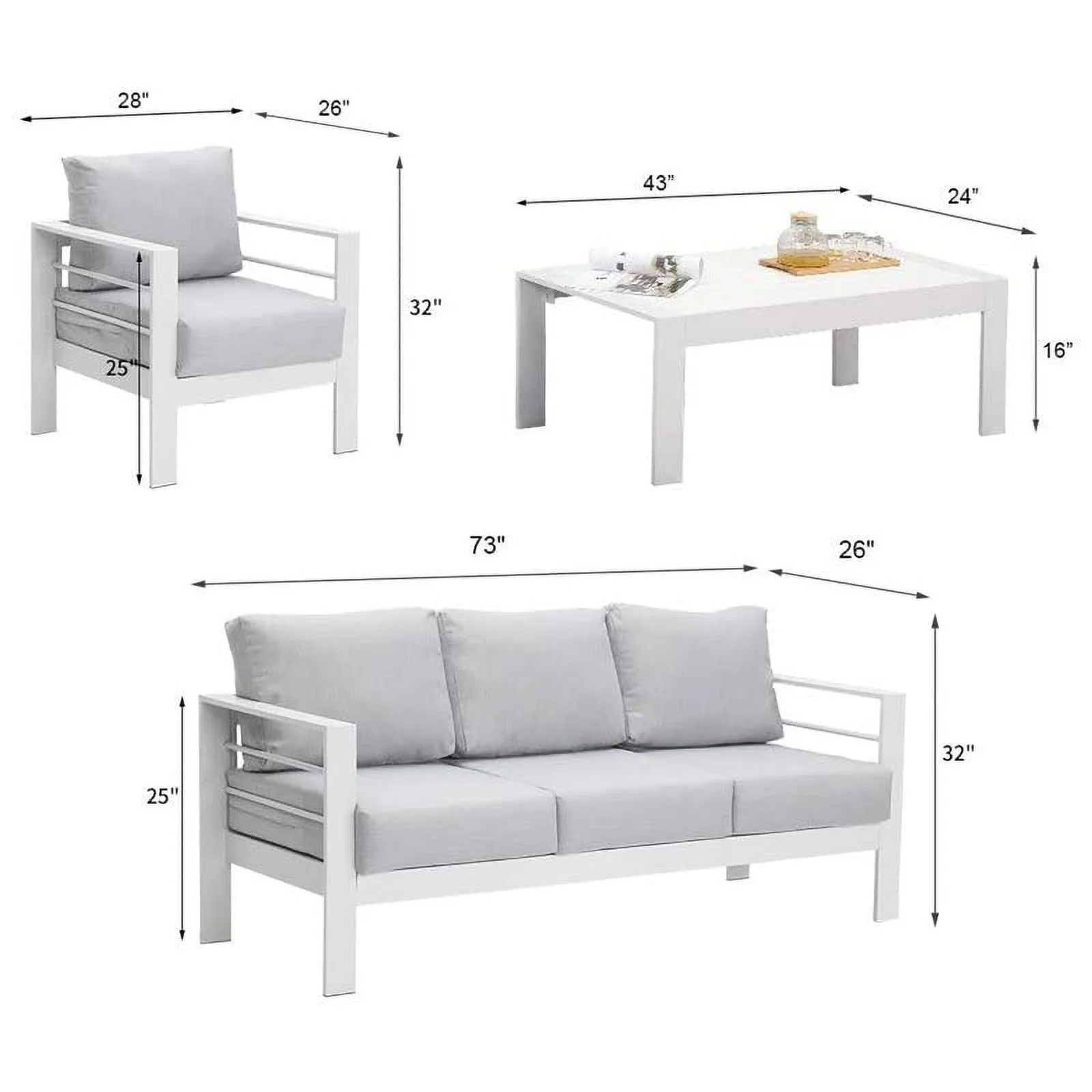 CozyHom 5 Pcs Outdoor Patio Aluminum Furniture Sofa Sets, Outside Patio Conversation Couch Sets With Table&Cushions for Garden Porch, Gray - Image 37