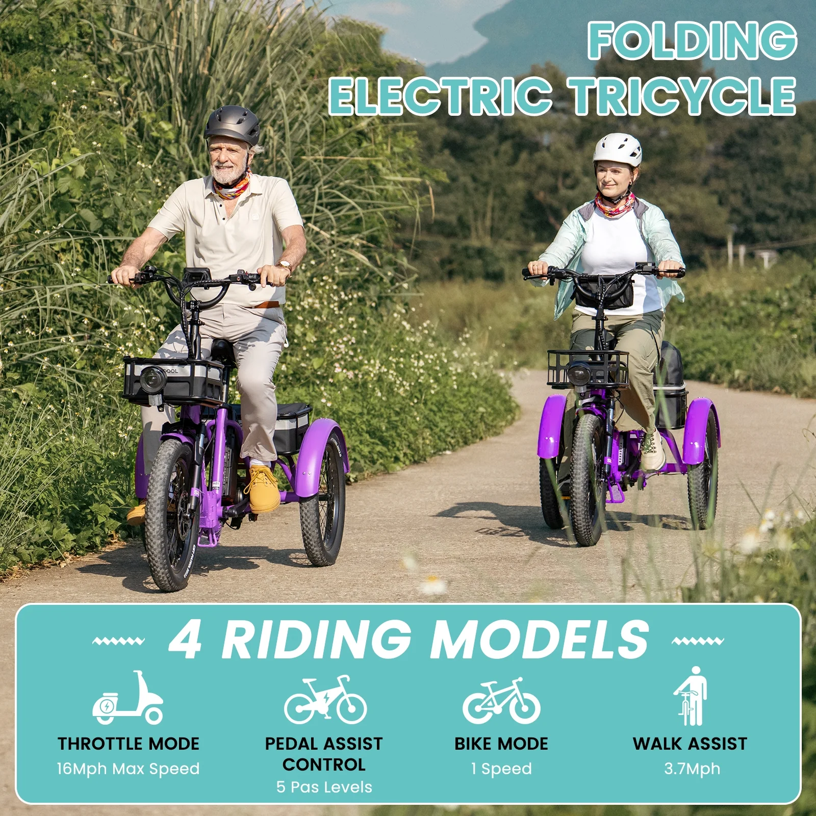 MOONCOOL TK1 Folding Electric Tricycle for Adults,48V 14.5Ah Removable battery, 500W(Peak 1000w)Motor, 20" Fat Tire Step-Thru 3Wheel Electric Bicycle w/Front&Rear Baskets, Certified to UL 2849 by SGS - Image 41