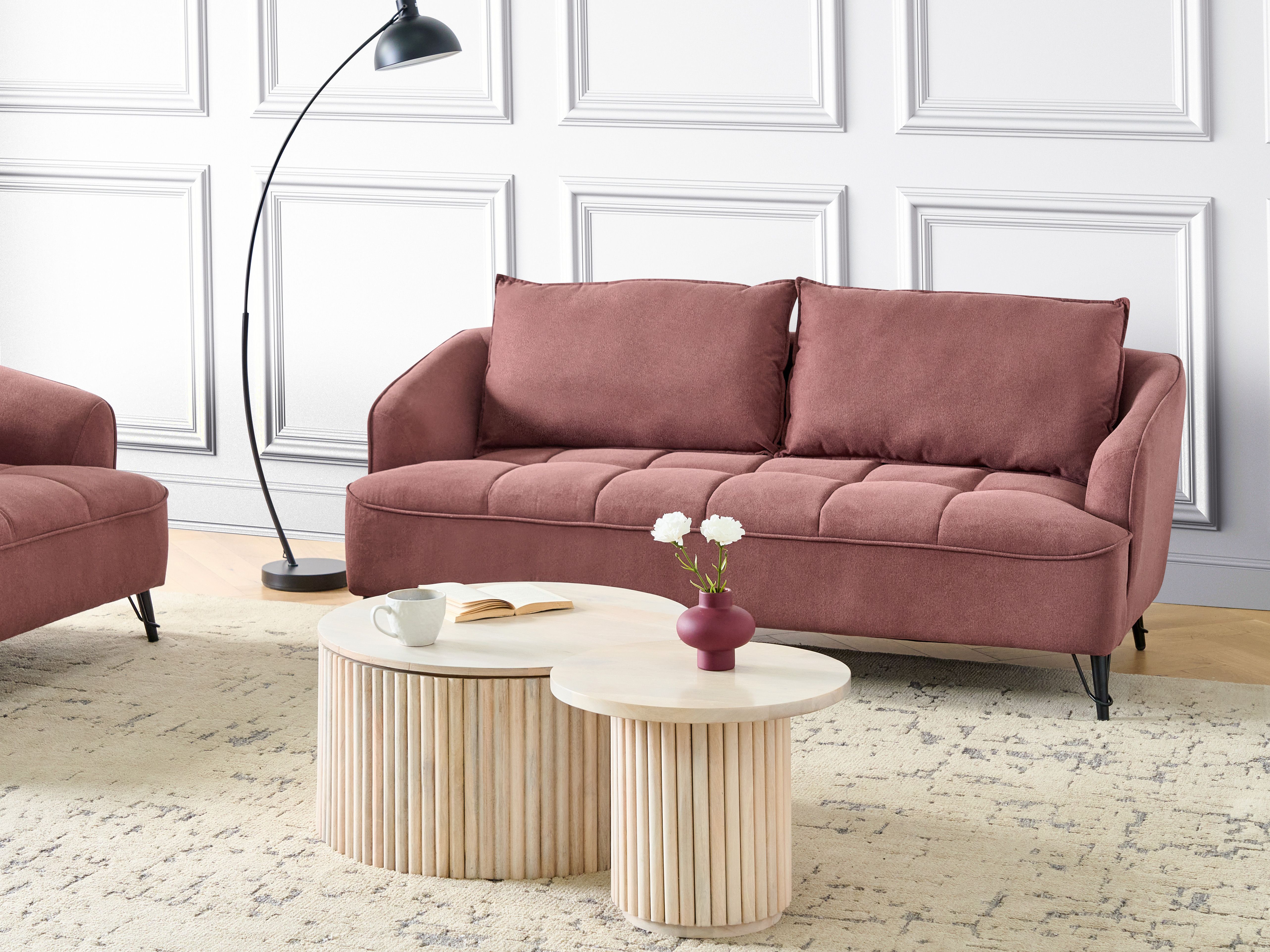 Sofa 3 Seater HOBRO Fabric Burgundy