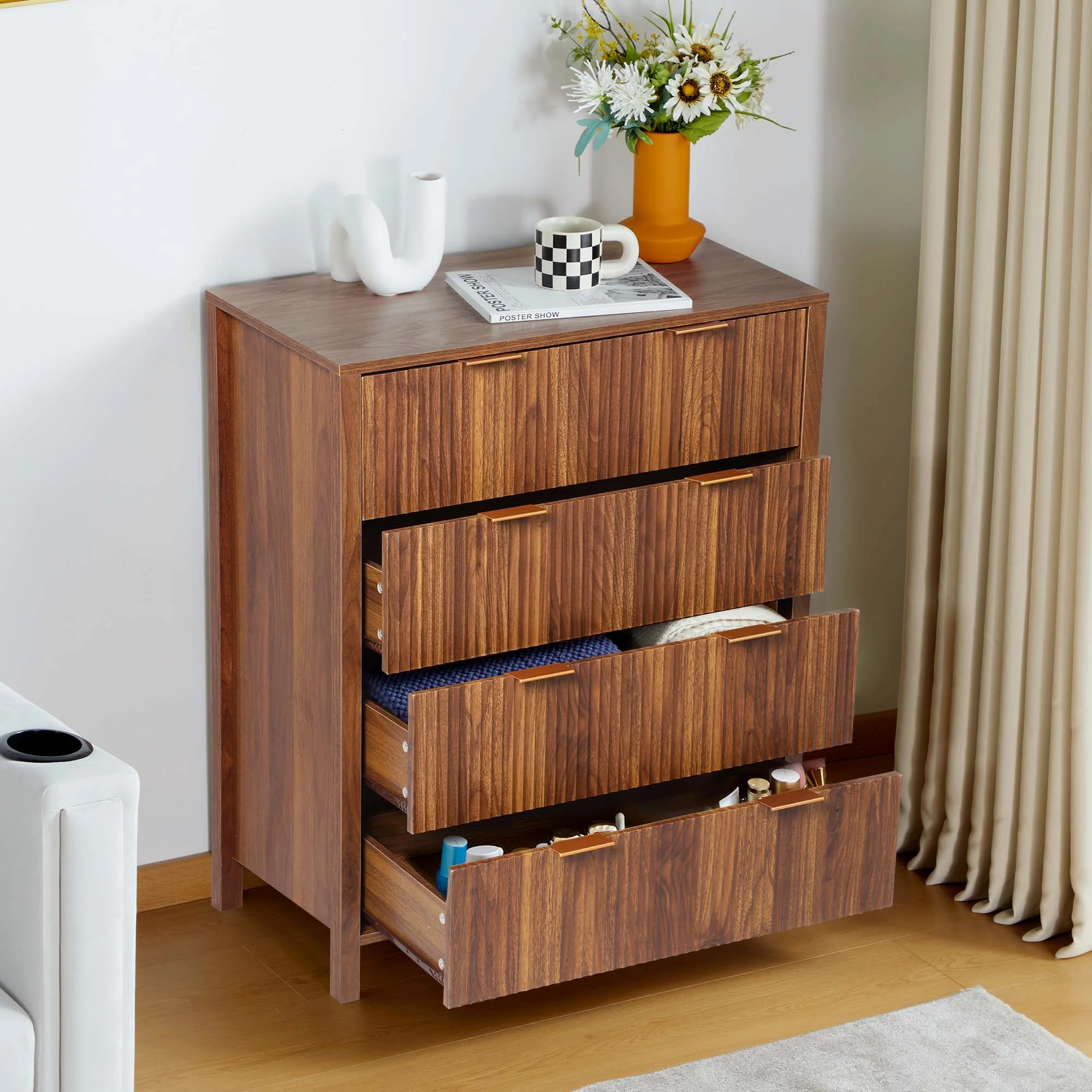YOCWO Fluted Nightstand for Bedroom Set of 2 , Wood Bedside Table Set of 2 with Drawers, Black - Image 92