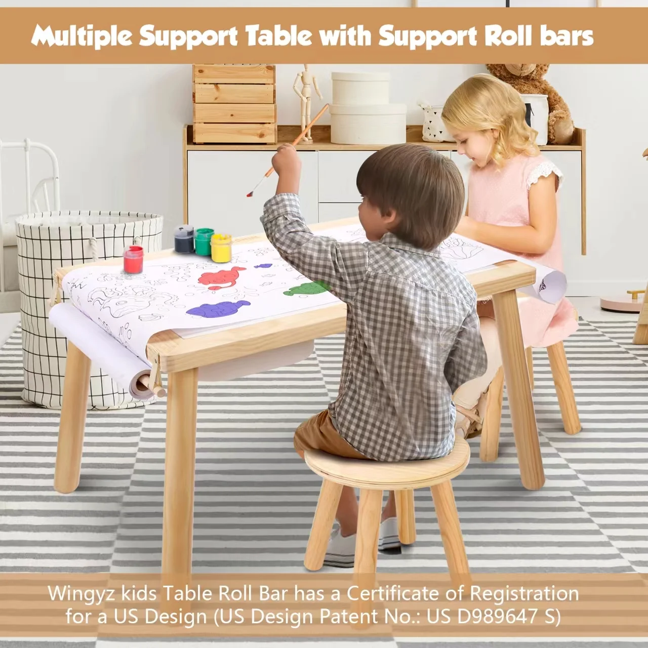 Sweet Time Toddler Sensory Table Chairs, Wood Kids Activity Table with Storage Play Study Furniture - Image 5
