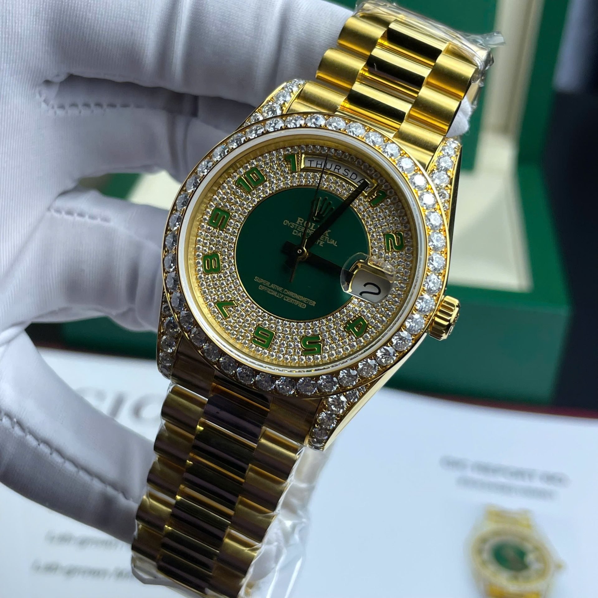 Rolex Day-Date Replica Watch Gold Wrapped + Moissanite Diamonds Weight 173 Gram 40mm - Top club