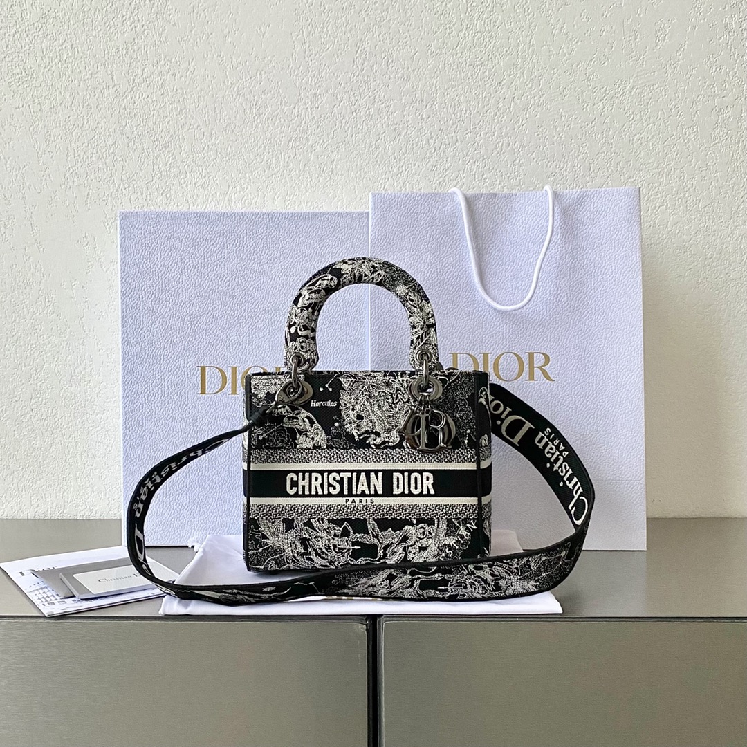 Medium Lady D-Lite Bag Black For Women 9.5in/ 24cm M0565BRHZ_M9111:1High-quality replica