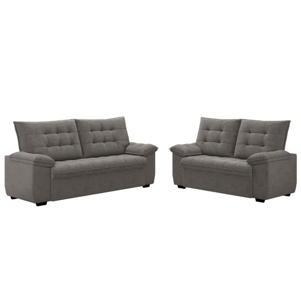 Conjunto de Sofás 2 e 3 Lugares Bertioga Veludo Cinza