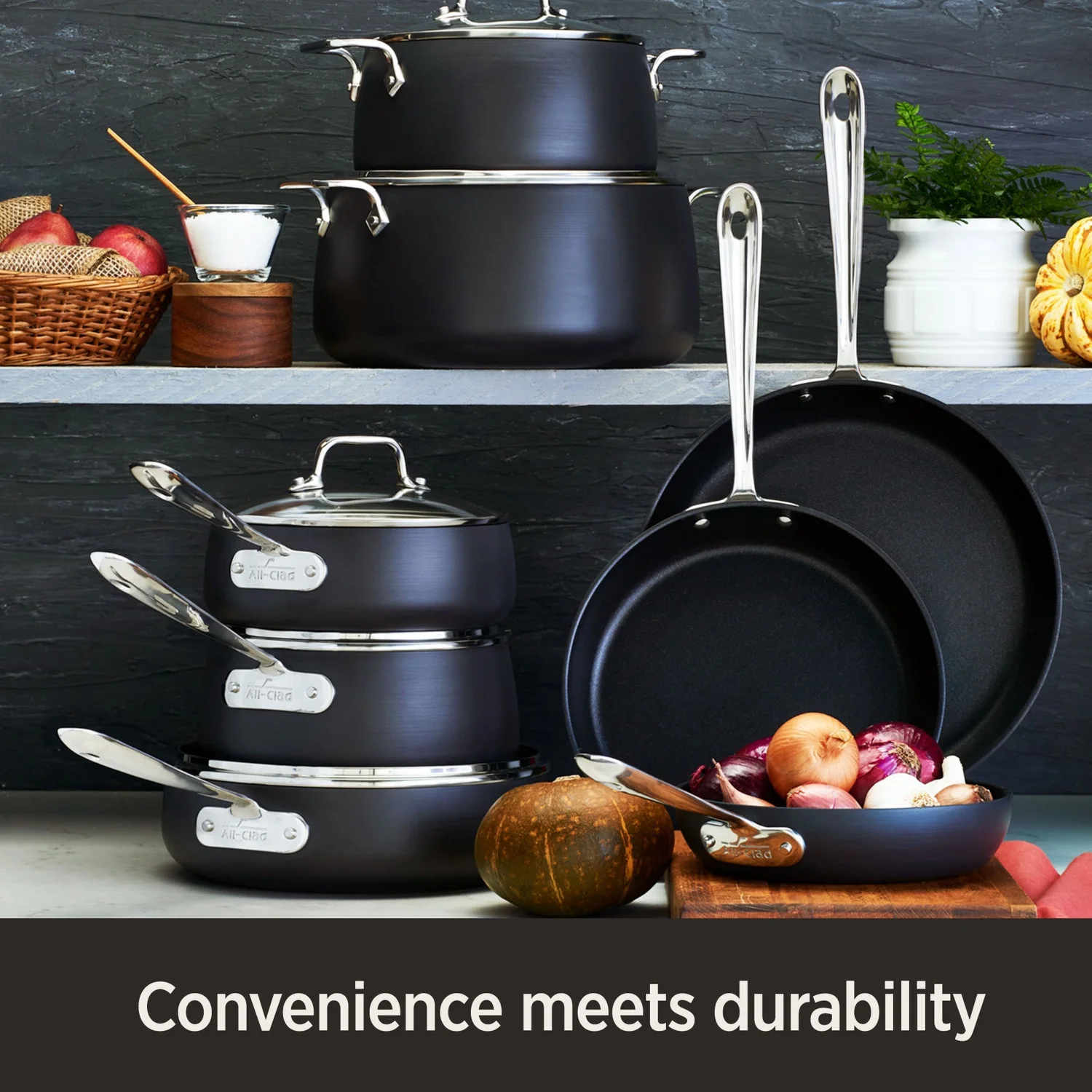 All-Clad HA1 Hard Anodized Nonstick Cookware, Fry Pan Set, 8 inch, 10 inch with Lid, 12 inch with Lid - Image 3