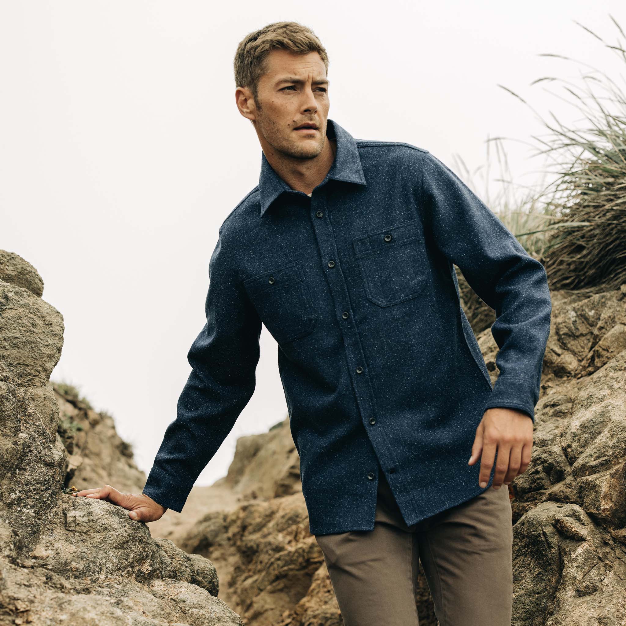 The Utility Shirt in Navy Donegal Wool
