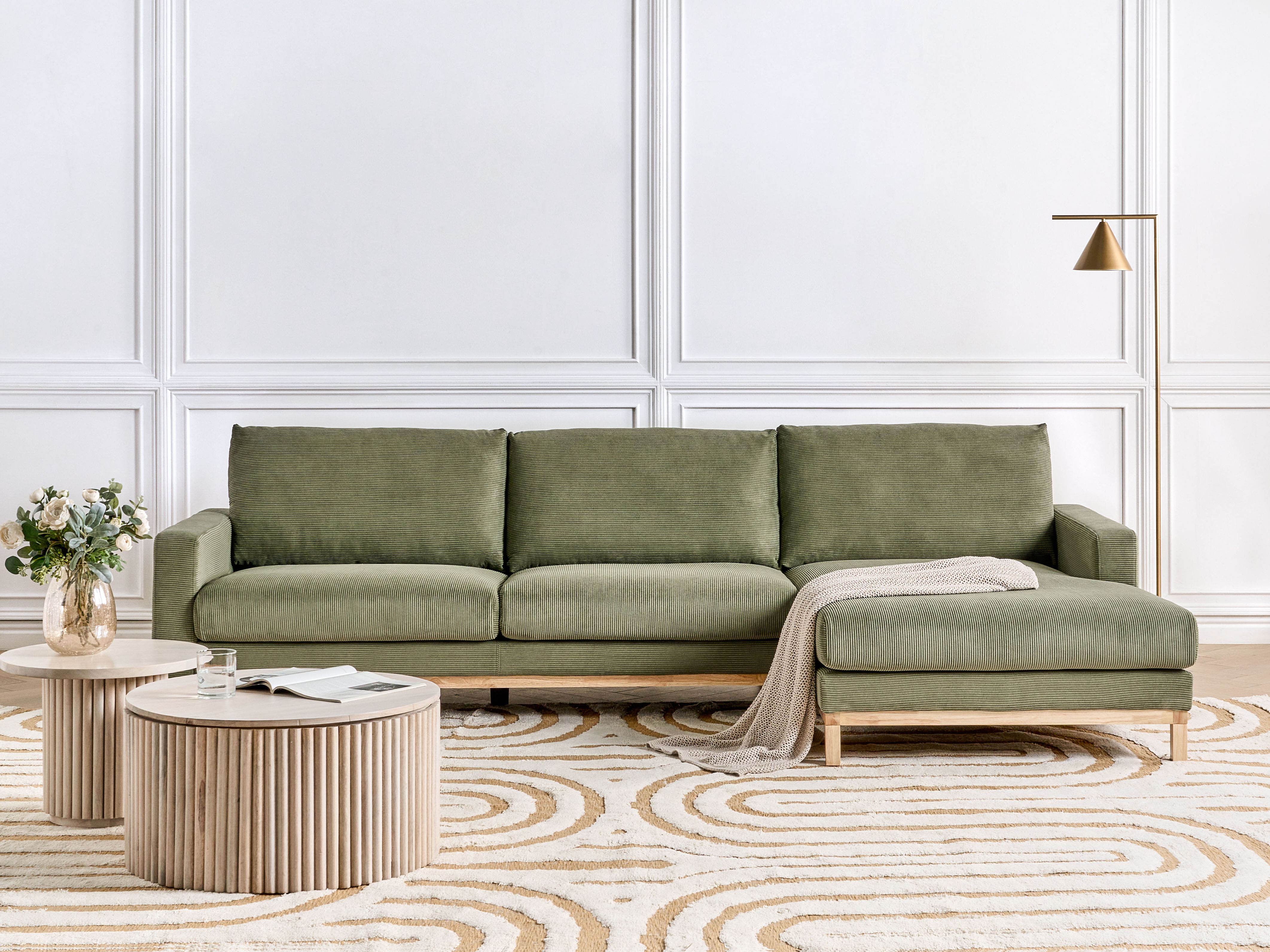 Corner Sofa 4 Seater SIGGARD Corduroy Green Left Hand