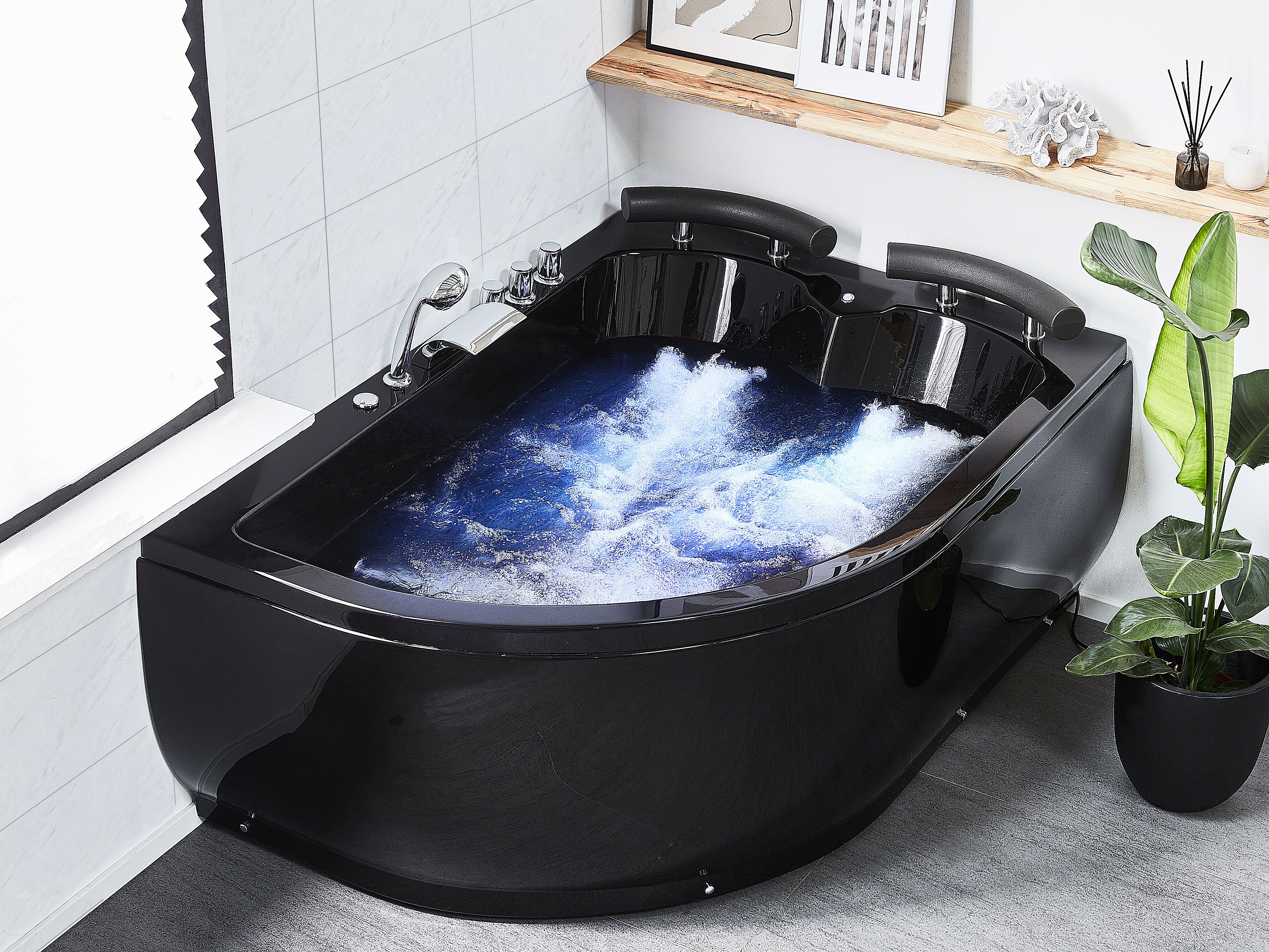 Corner Hot Tub with LED PARADISO Left Hand 1580 x 1130 mm Black