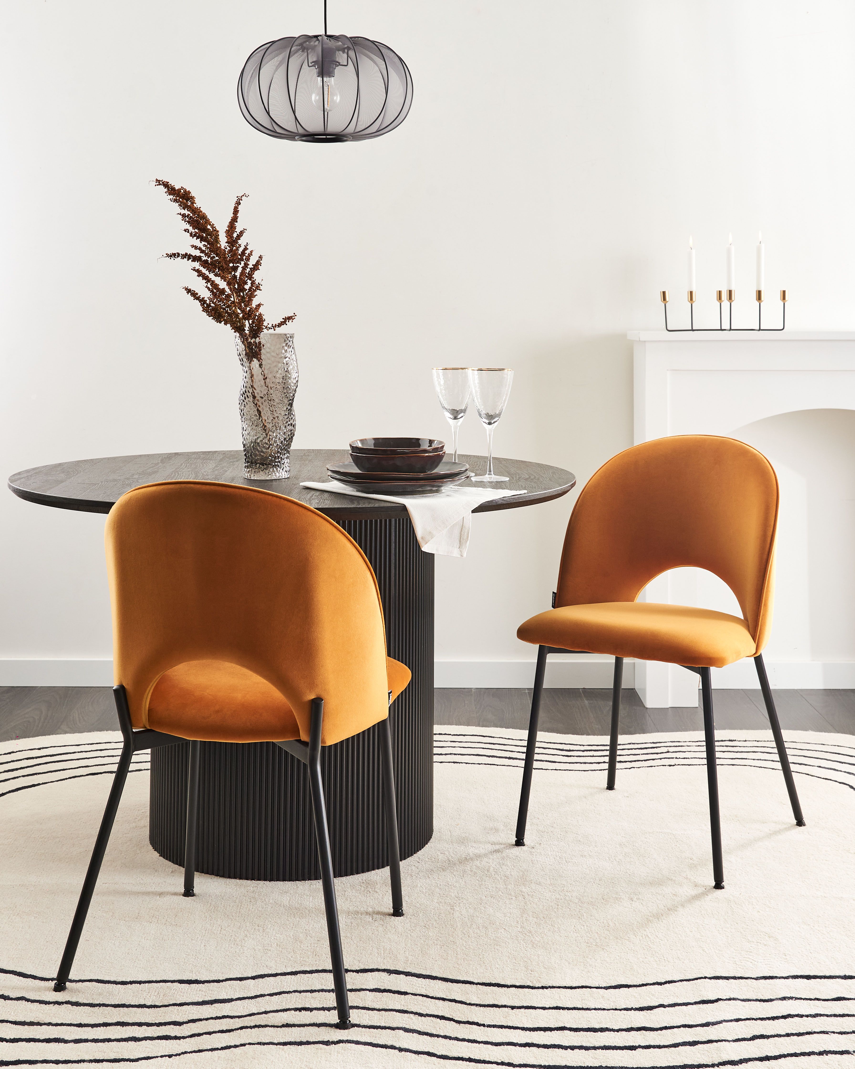 Set of 2 Dining Chairs COVELO Velvet Orange