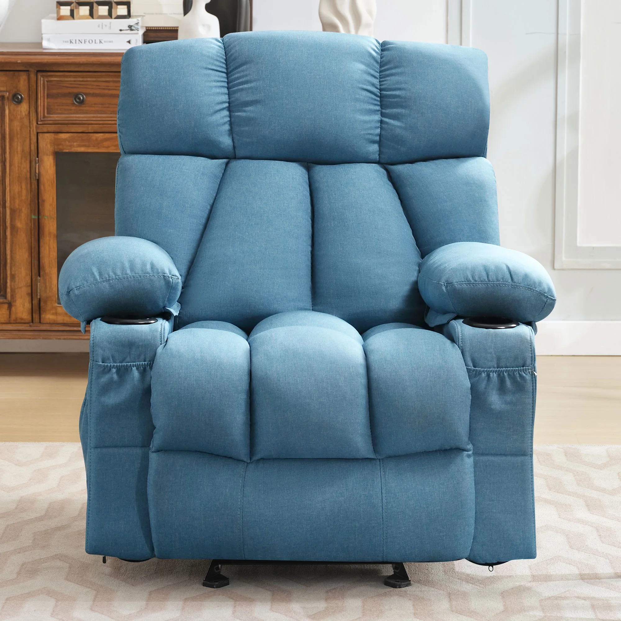JONPONY Manual Recliner Chair with Heat Therapy and Massage Function, Heavy Duty Reclining Mechanism Massage Chair, Elderly Single Rocker Sofa with Cup Holders for Bedroom Home Theater,Grey - Image 60