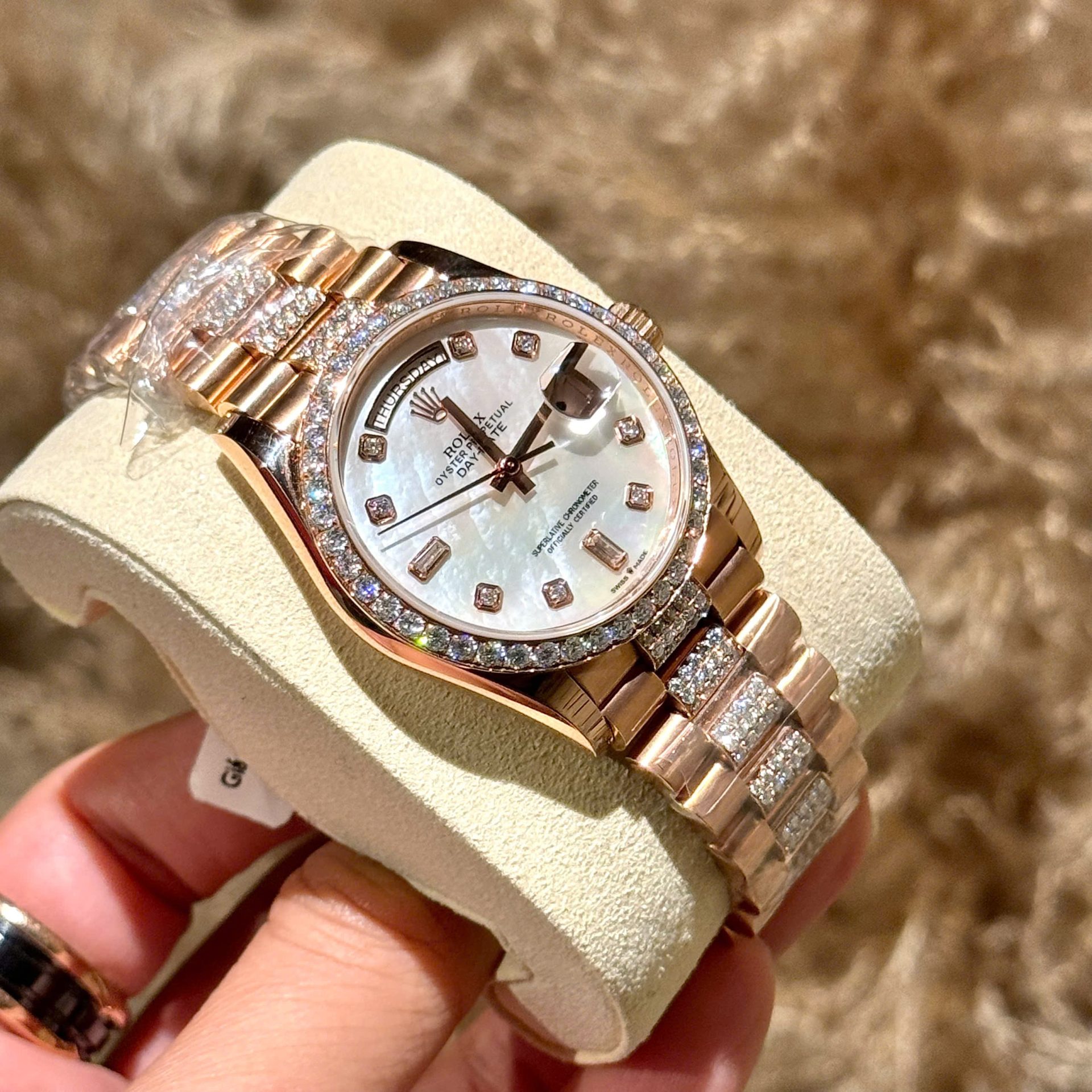 Rolex Best Replica Watch Day-Date Dial Mother Of Pearl Custom Gold Wrapped GMF 40mm - Top club