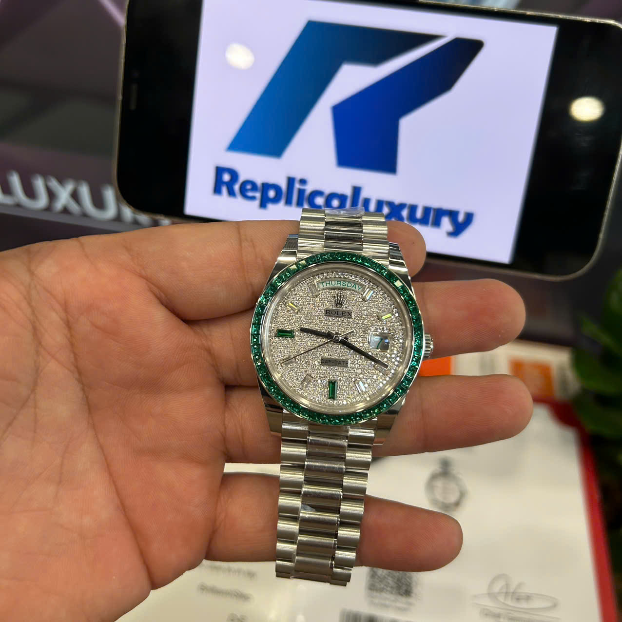 Rolex Day-Date Replica Watches Custom Diamonds Moissanite Weight 200 Grams 40mm - Elite Watch Atelier