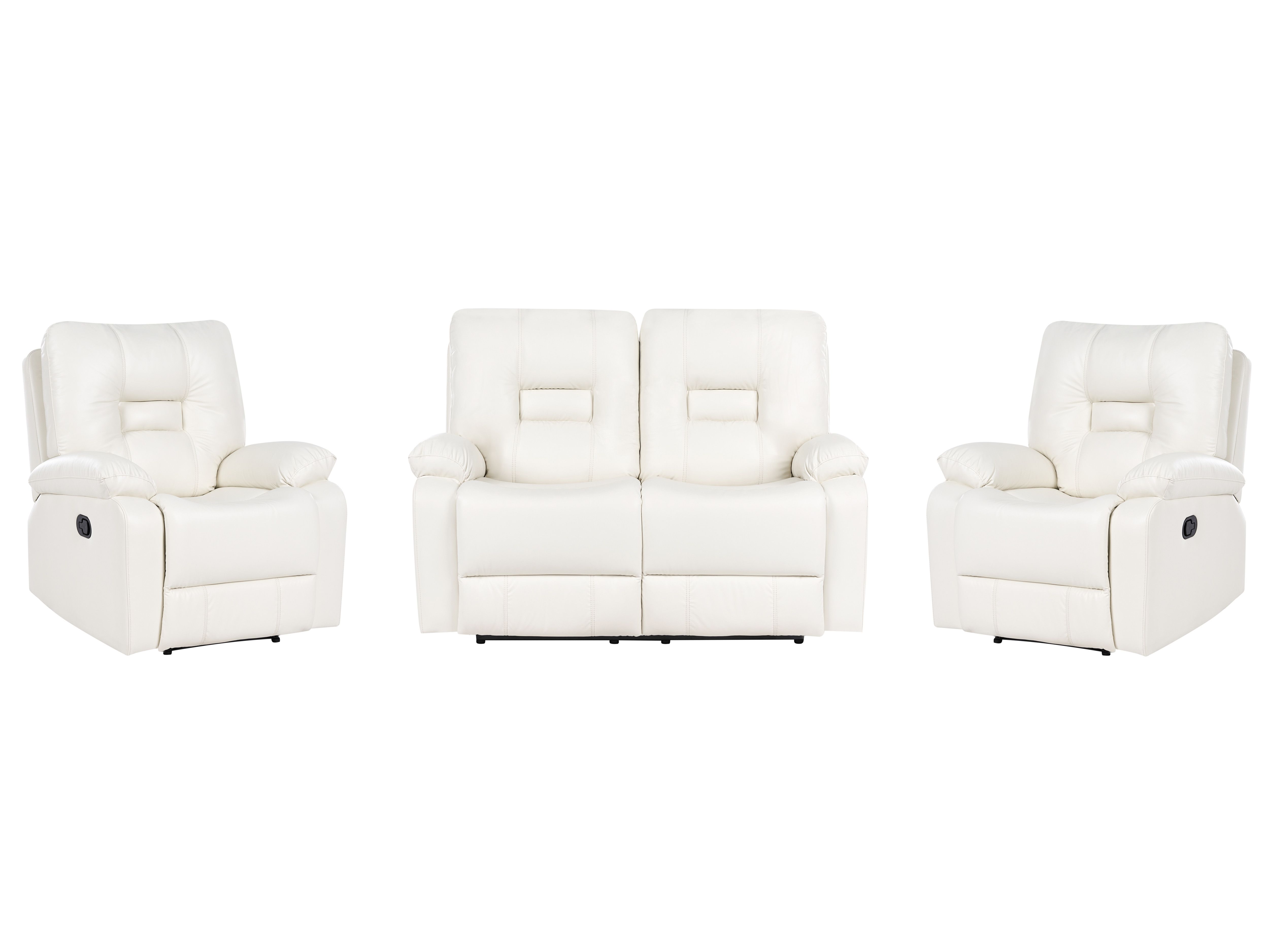 Manual Recliner Living Room Set 4 Seater BERGEN Faux Leather White