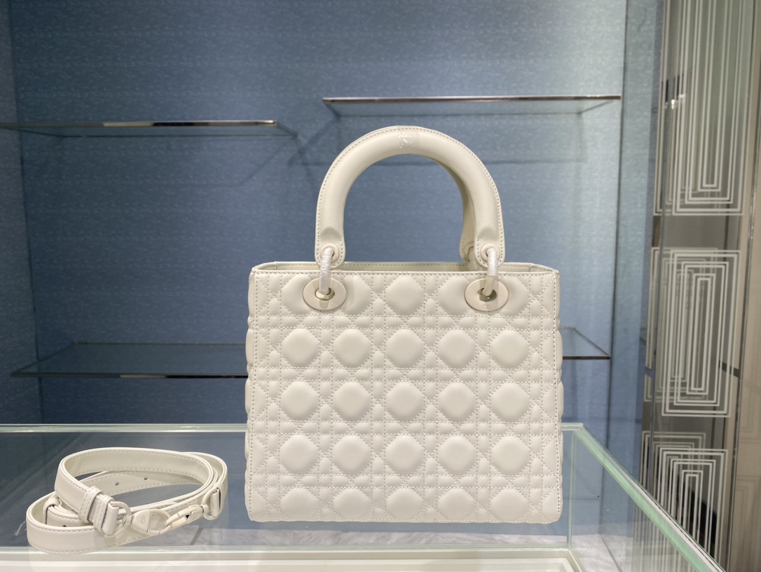 Christian Dior Medium Lady Dior Bag Dark White For Women 9.5in/24cm1:1High-quality replica
