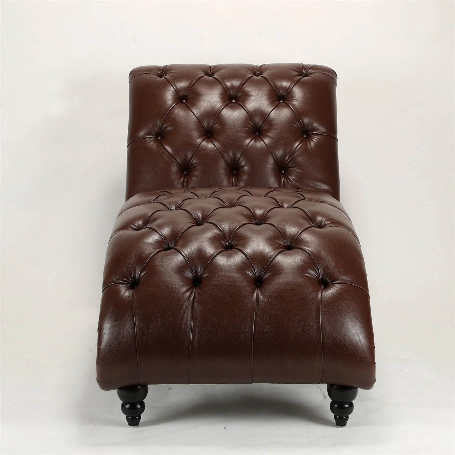 PU Leather Tufted Chaise Lounge Chair, Single Sofa Chaise Chair with Nailhead Trim and Turned Legs for Living Room Bedroom, Brown - Image 4