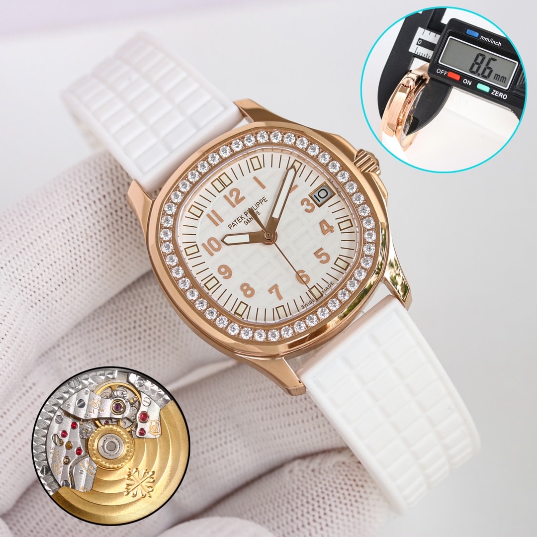 Fake Patek Philippe Replica Watch Aquanaut Ladies Embossed Brown Arabic Diamond Bezel Rose Gold Composite 35.6mm 5068R-001 TWF(1:1 replica) - Top club