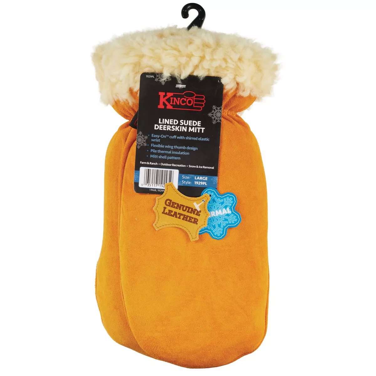Kinco Men's Large Golden Full Suede Deerskin Winter Work Mitt