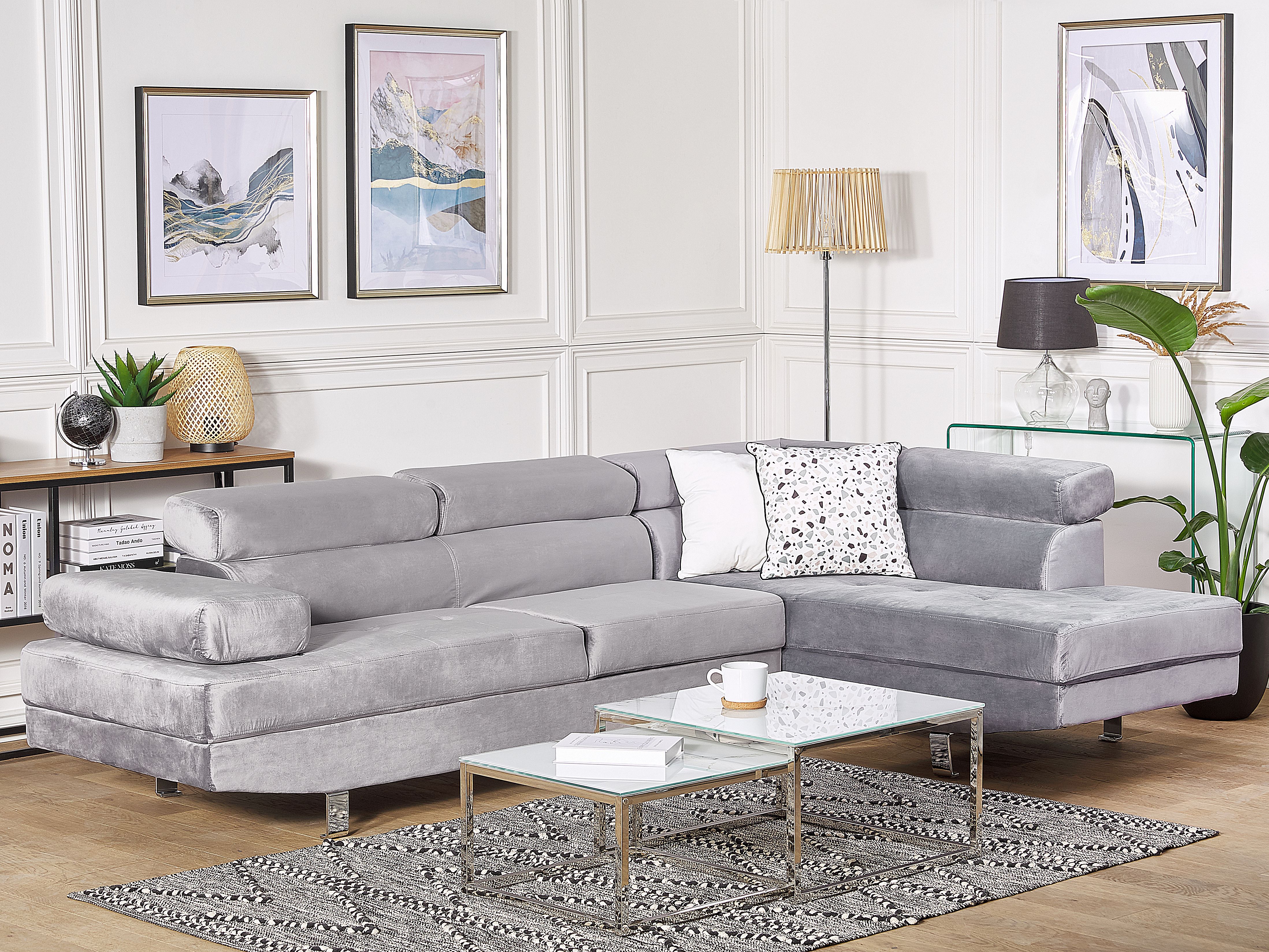 Corner Sofa 5 Seater NORREA Velvet Grey Left Hand