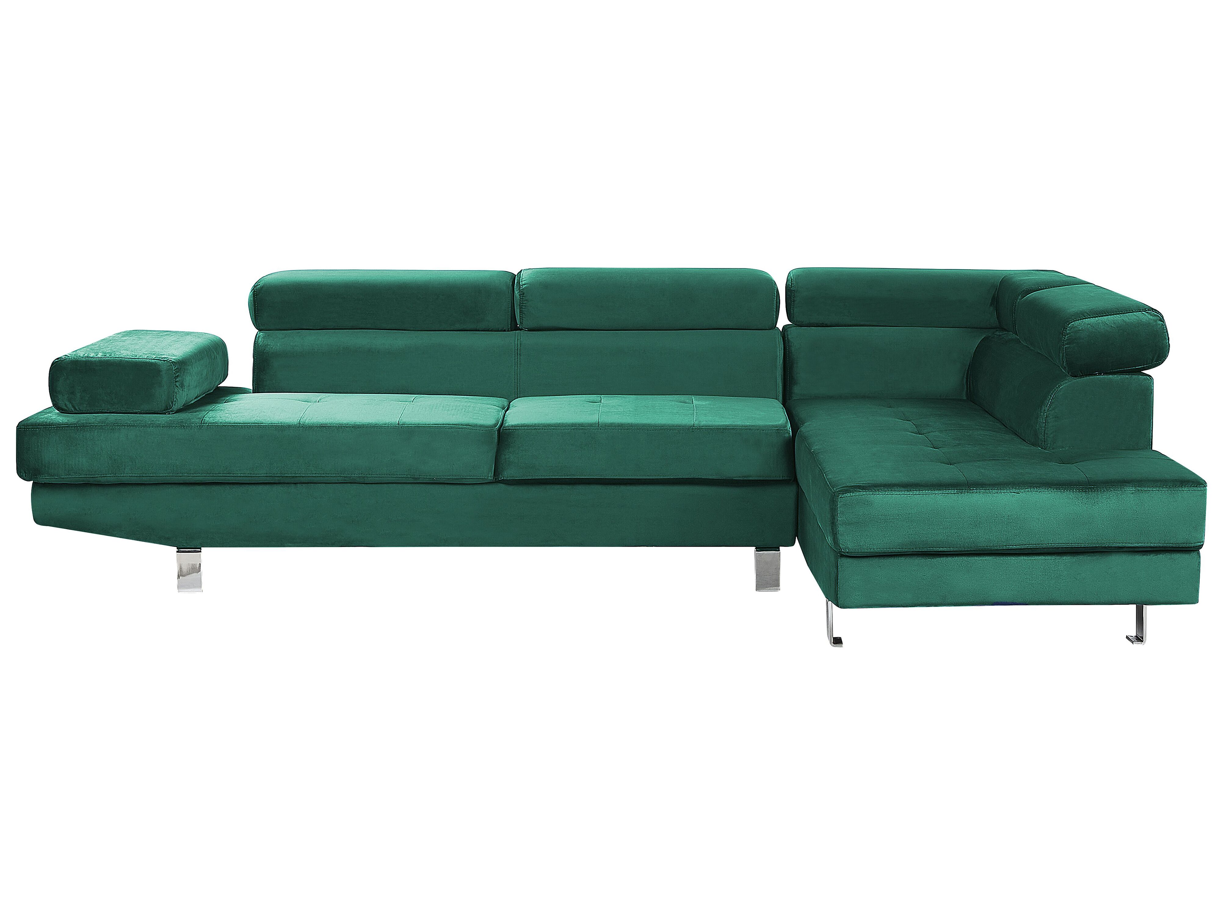 Corner Sofa 5 Seater NORREA Velvet Emerald Green Left Hand