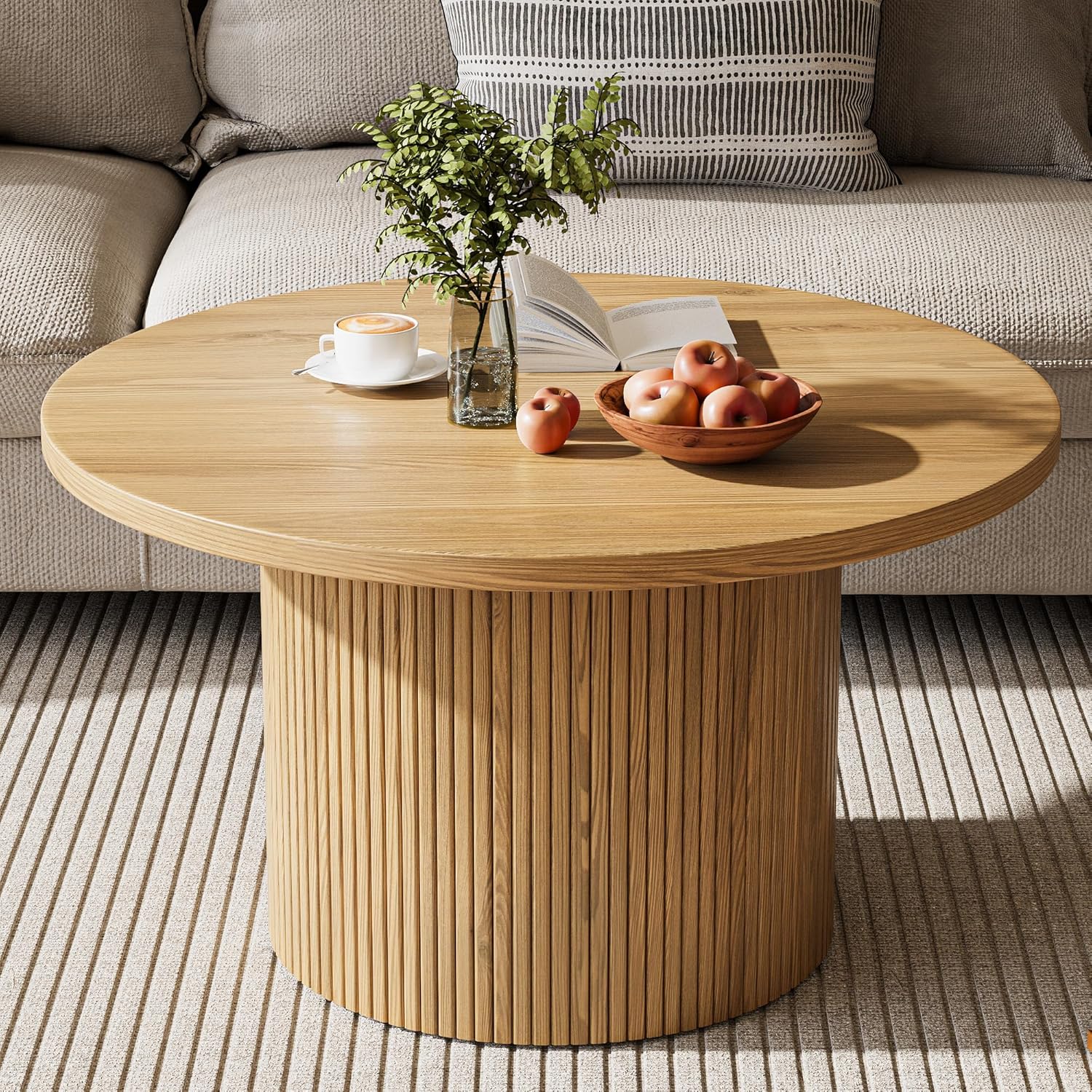 MAISONARIA Round Coffee Table with Metal Frame, 35