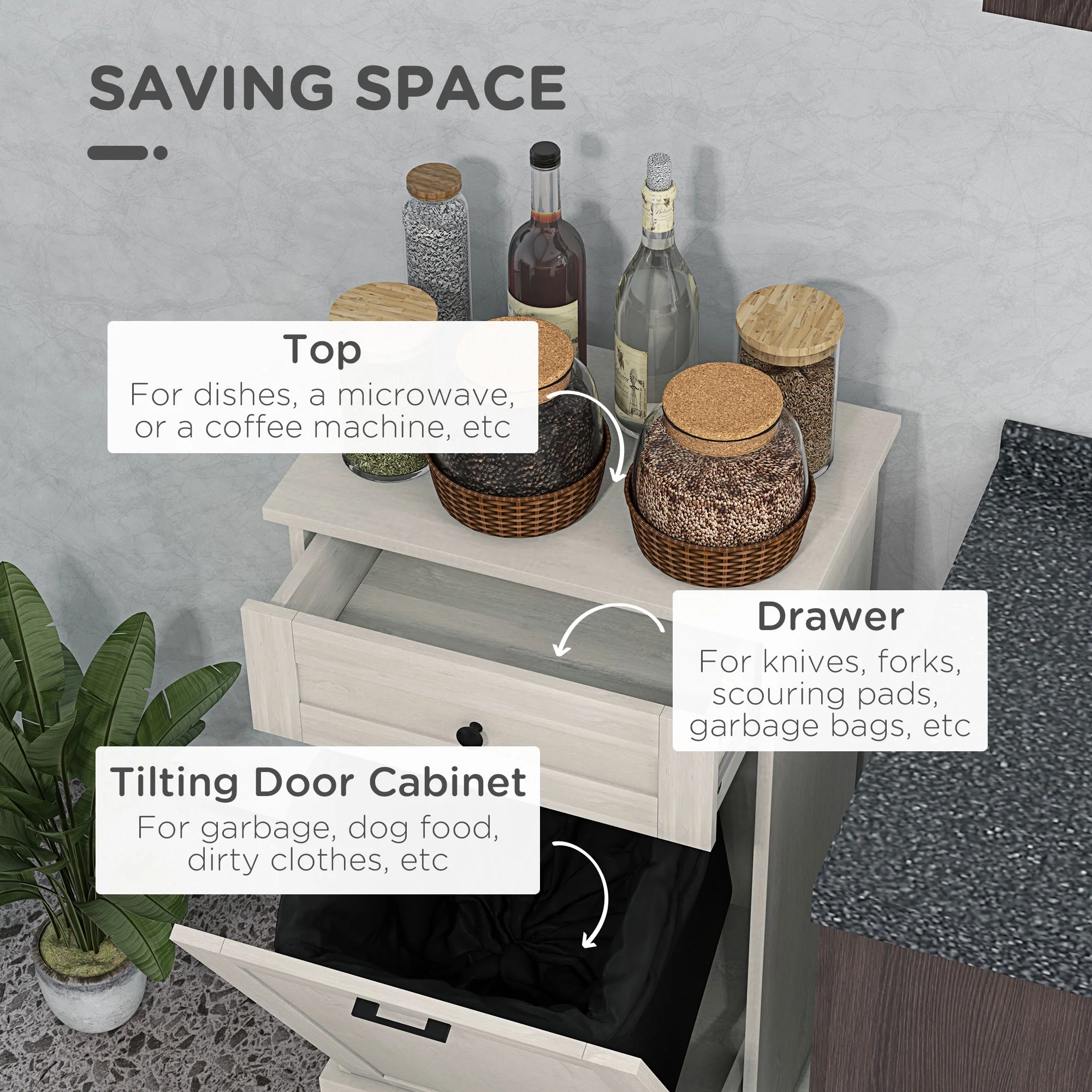 HOMCOM Kitchen Tilt Out Trash Bin Cabinet, Free Standing Recycling Cabinet - Image 7