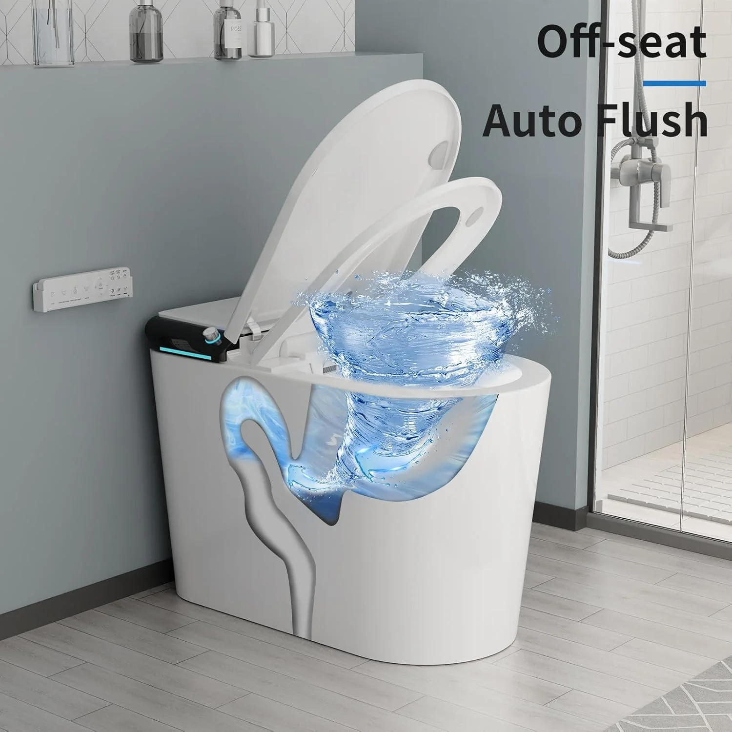 LALAHOO Smart Toilet with Bidet Built in, Auto Open & Close, Elongated Heated seat, Foot Sensor Flush, LED Display, Warm Water Wash, Dryer, Night Light, Black - Image 57