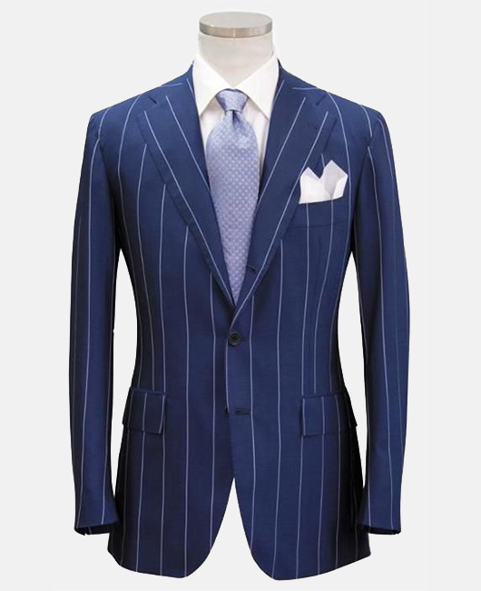 Business Vertical Stripe Notch Lapel Two Button Blazer