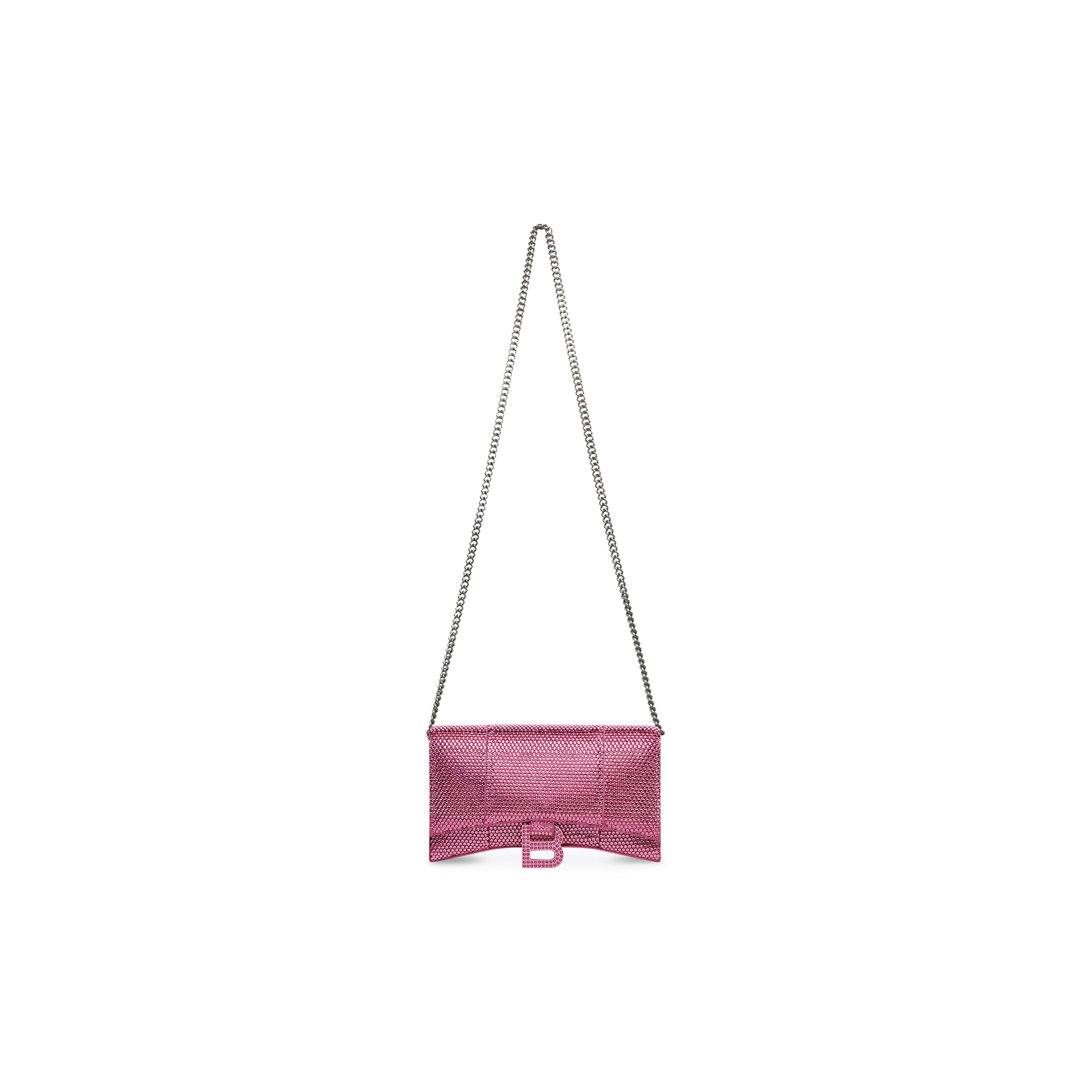 WOMEN'S HOURGLASS WALLET ON CHAIN WITH RHINESTONES IN PINK - Replicaclubs