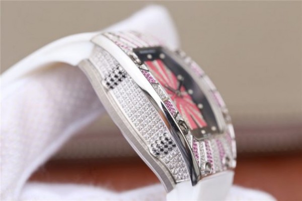 Replica Richard Mille RM 007 Lady SS Diamonds Black Inner Bezel White Rubber Strap 6T51 - Top club