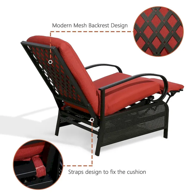 Adjustable Patio Recliner Lounge Chair With Cushion, 300 lbs - 38 (D) x 26.5 (W) x 38.5 (H) Inches - Image 6 Adjustable Patio Recliner Lounge Chair With Cushion, 300 lbs - 38 (D) x 26.5 (W) x 38.5 (H) Inches - Image 6