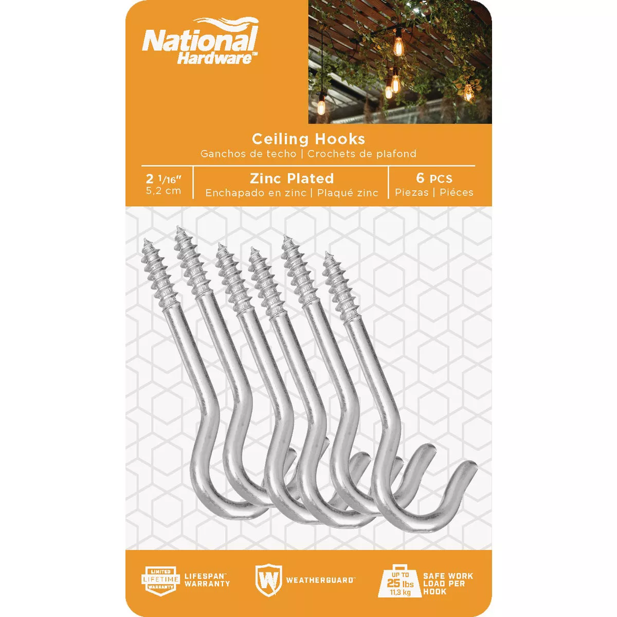National Hardware 2-1/16 Zinc Finish Ceiling Hook (6-Pack)
