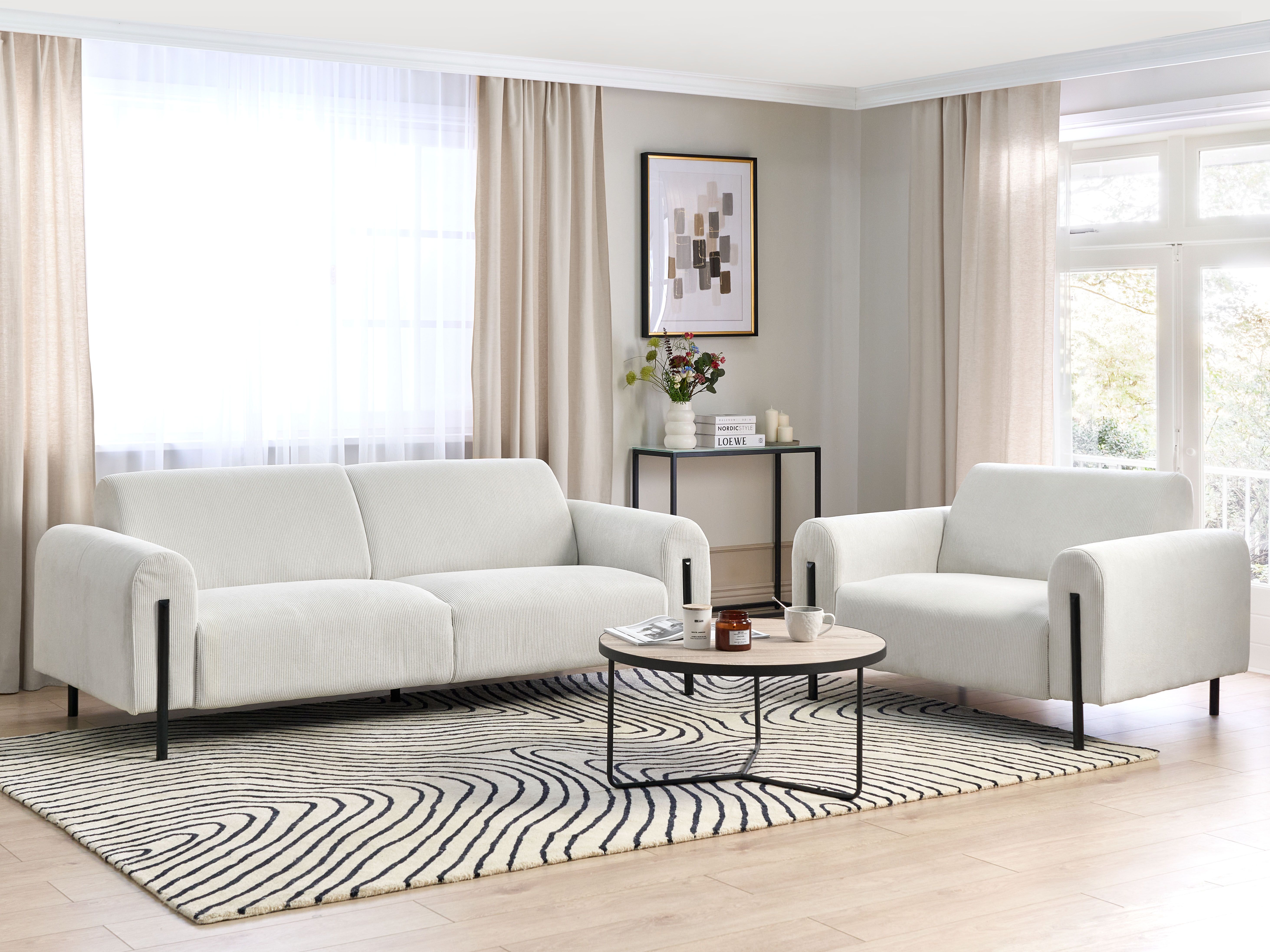 Living Room Set 4 Seater ASKIM Corduroy Off-White