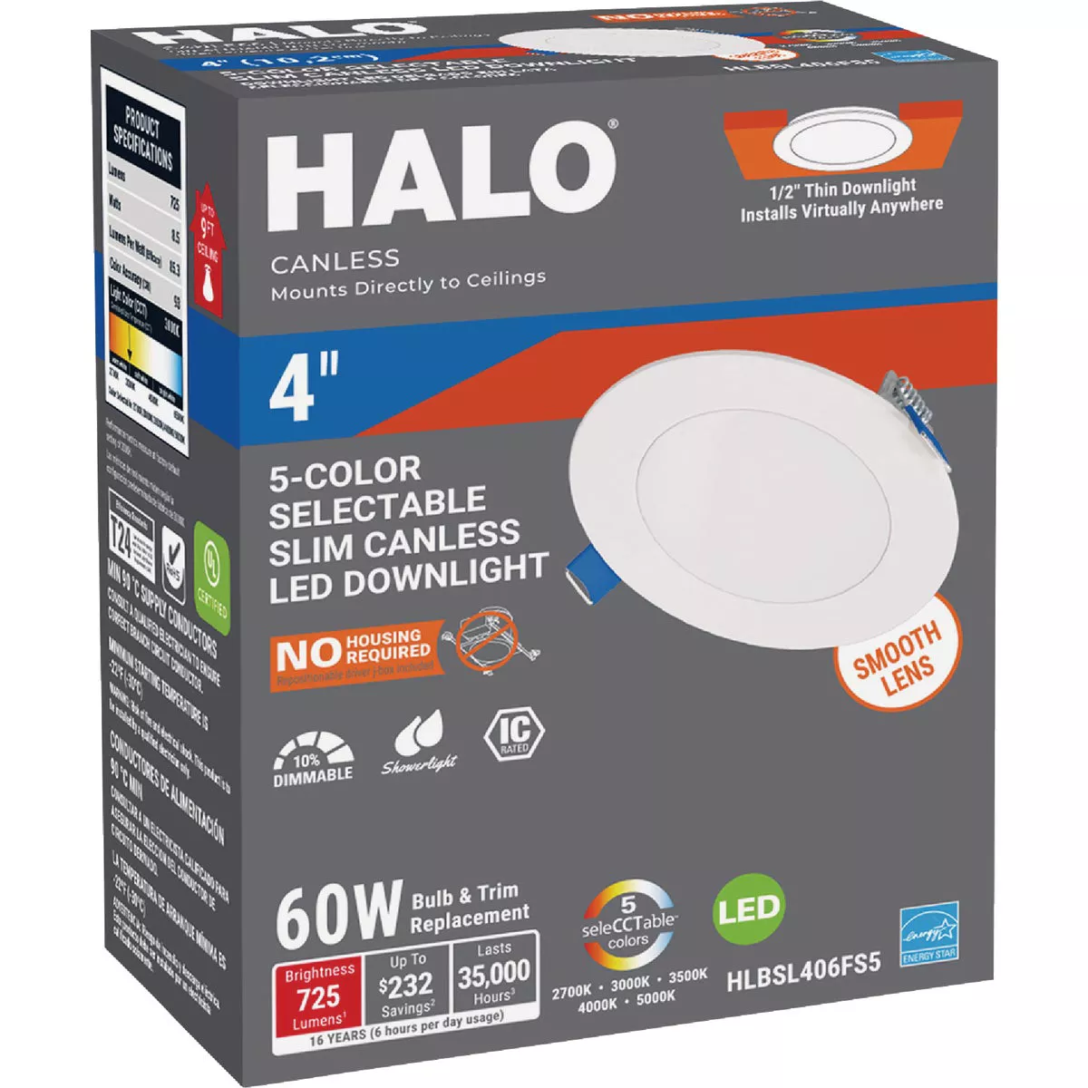 Halo 4 In. 600 Lm. 5CCT Canless Integrated LED Light Fixture
