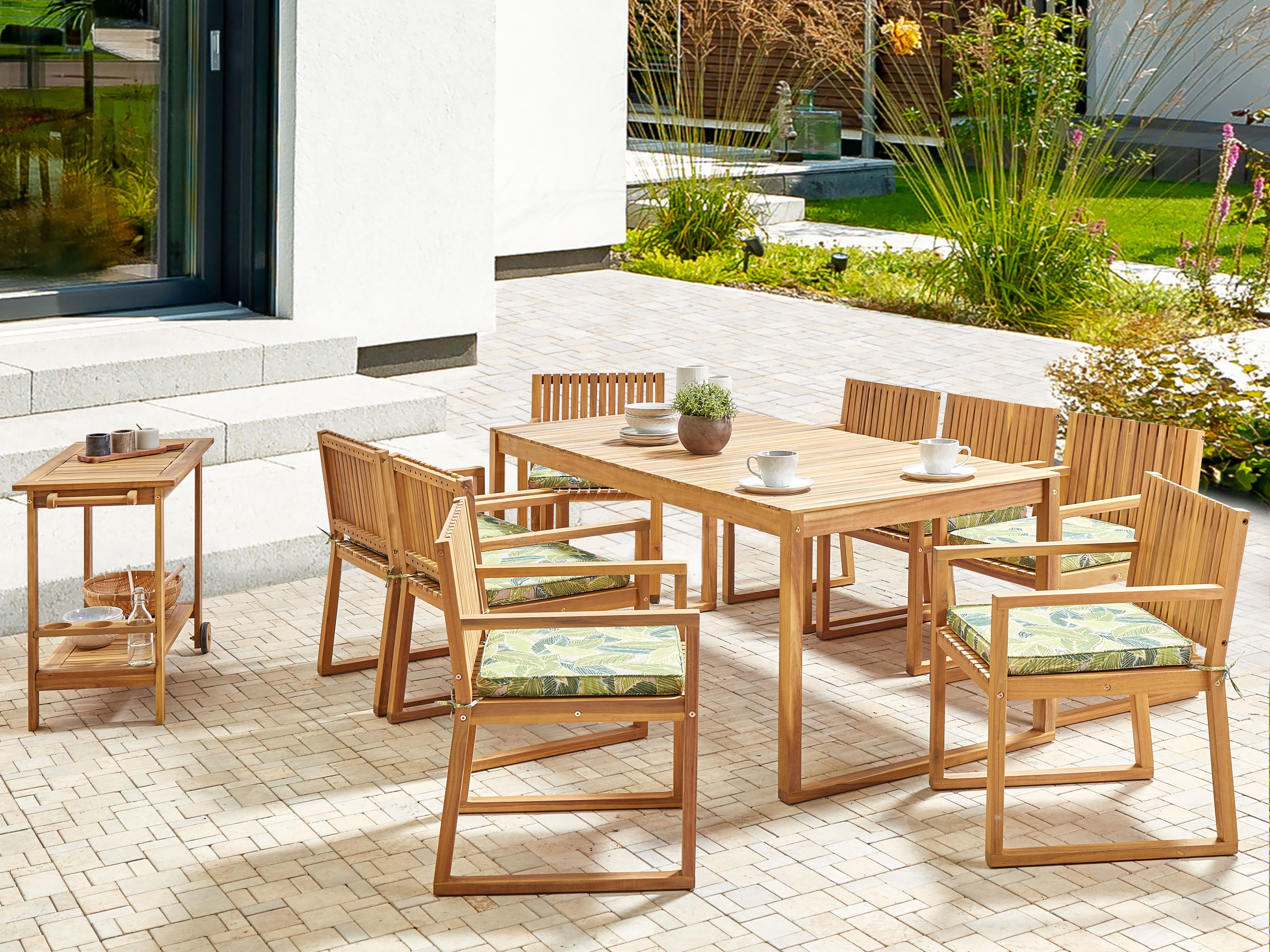 Garden Dining Set 8 Seater SASSARI II with Cushions Certified Acacia Wood Green